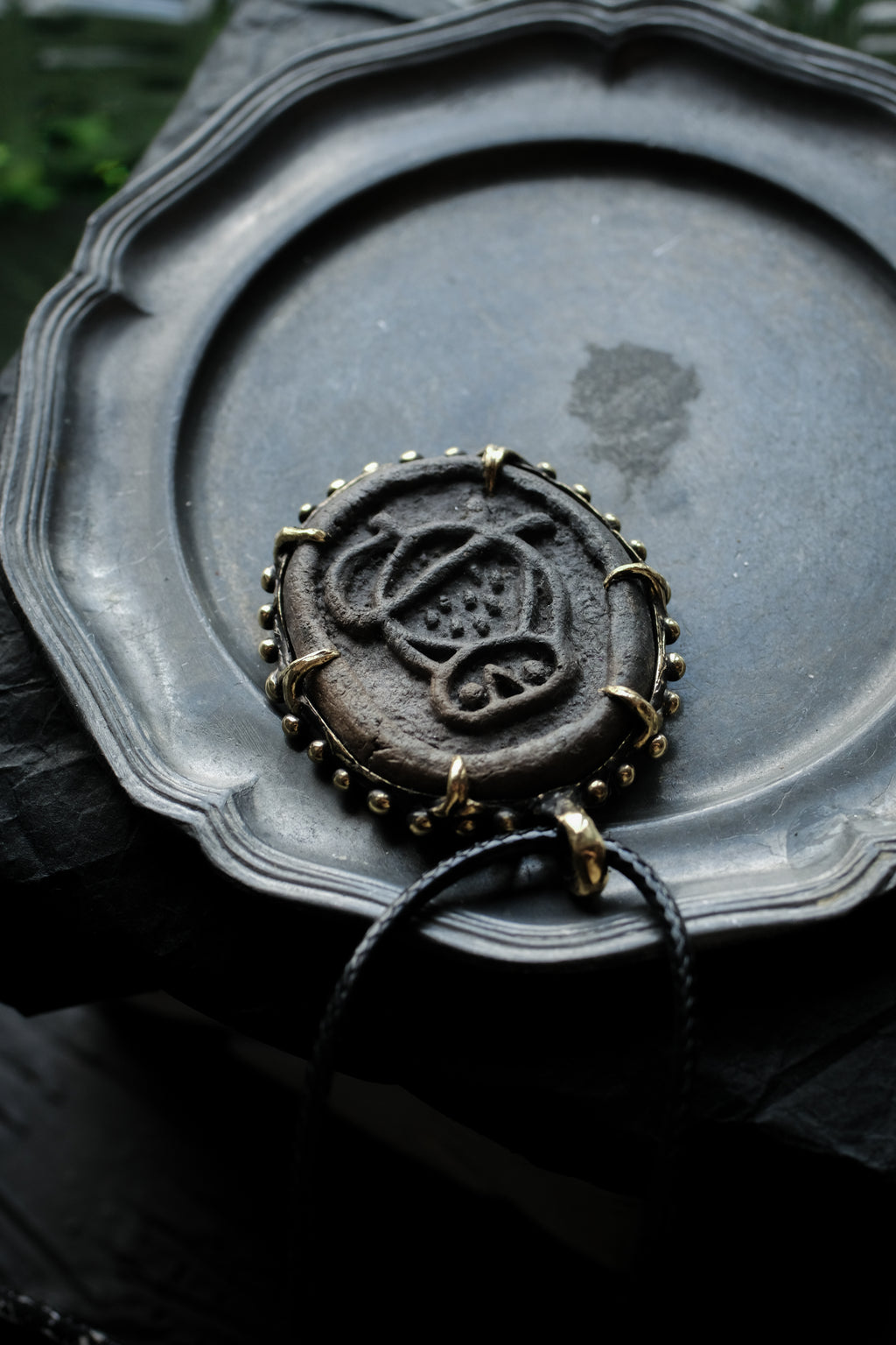 Forest brass pendant with ceramic cabochon
