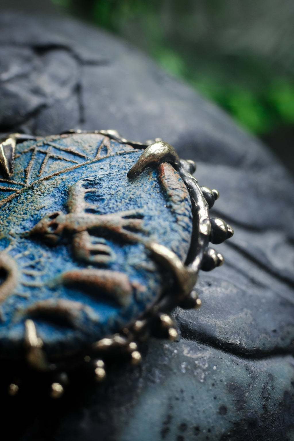 Brass pendant with owl ceramic cabochon