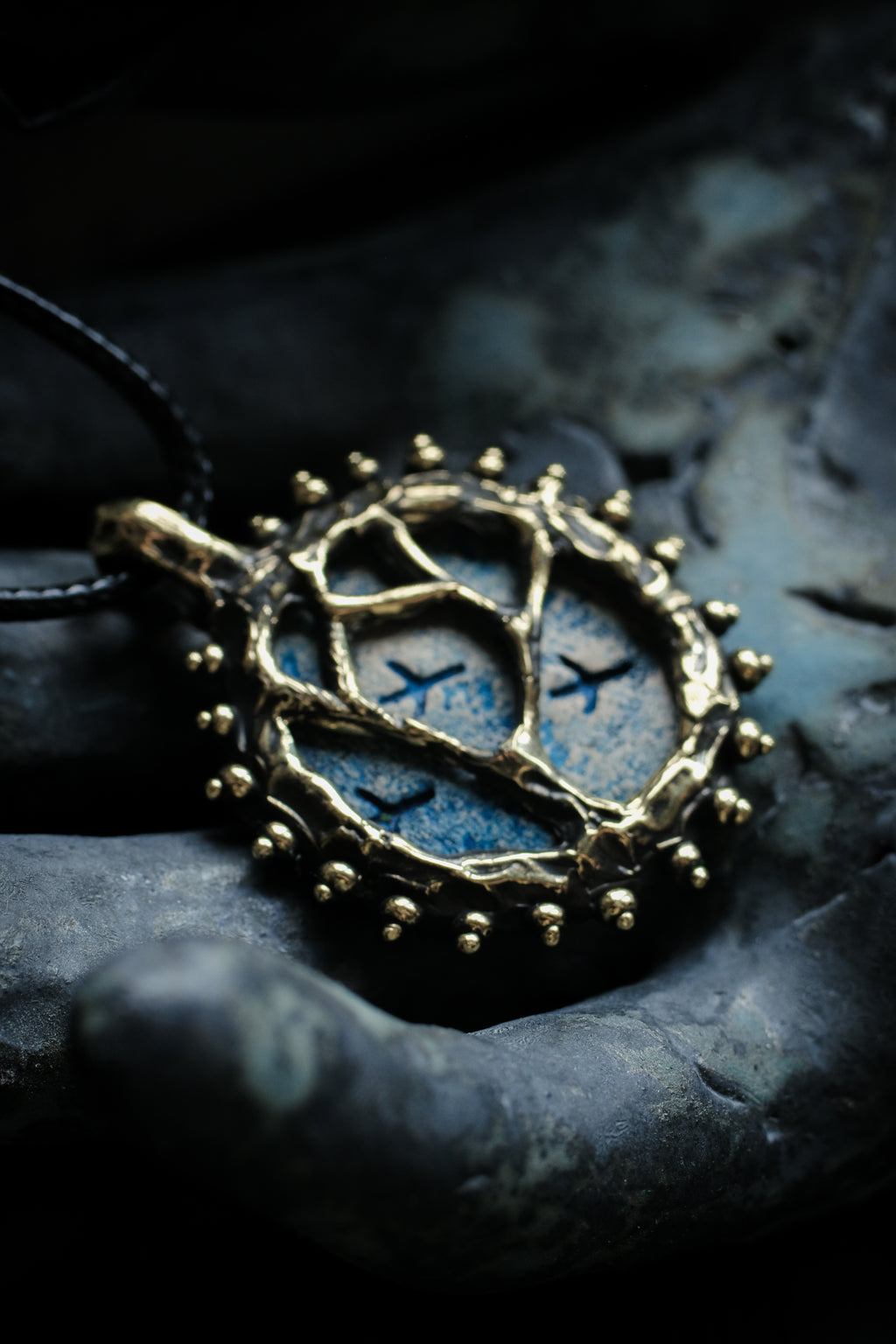 Brass pendant with owl ceramic cabochon
