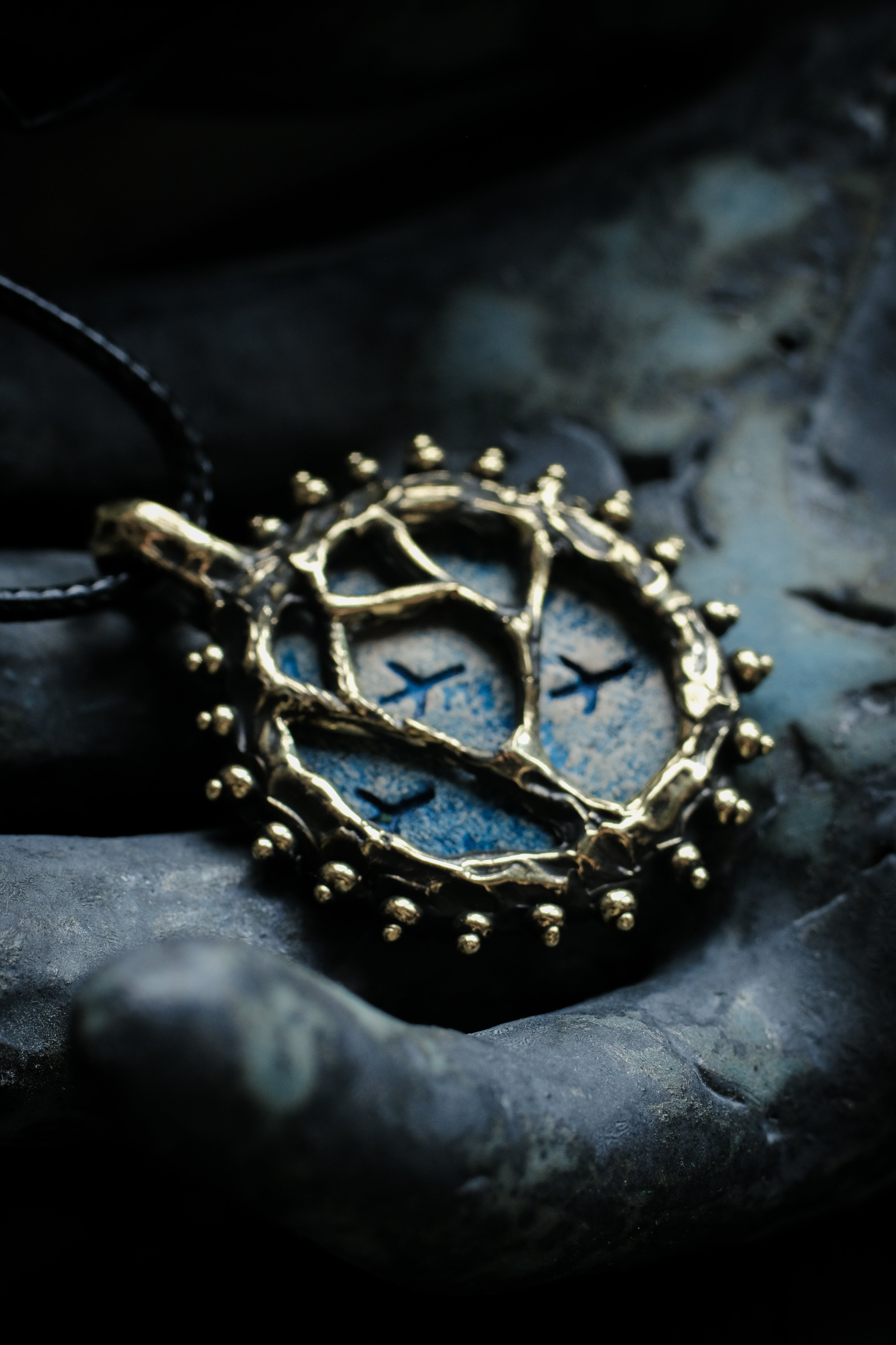 Brass pendant with owl ceramic cabochon