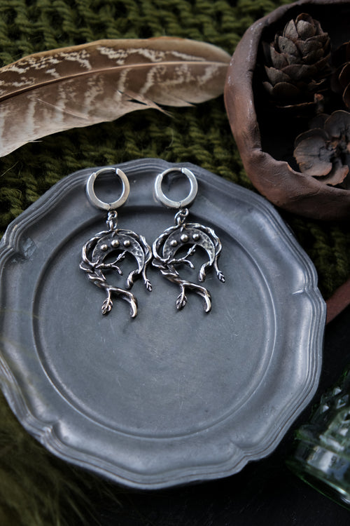 Crescent moon forest earrings