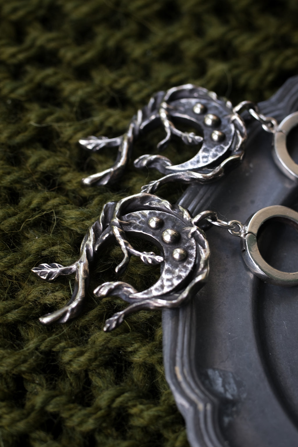 Crescent moon forest earrings