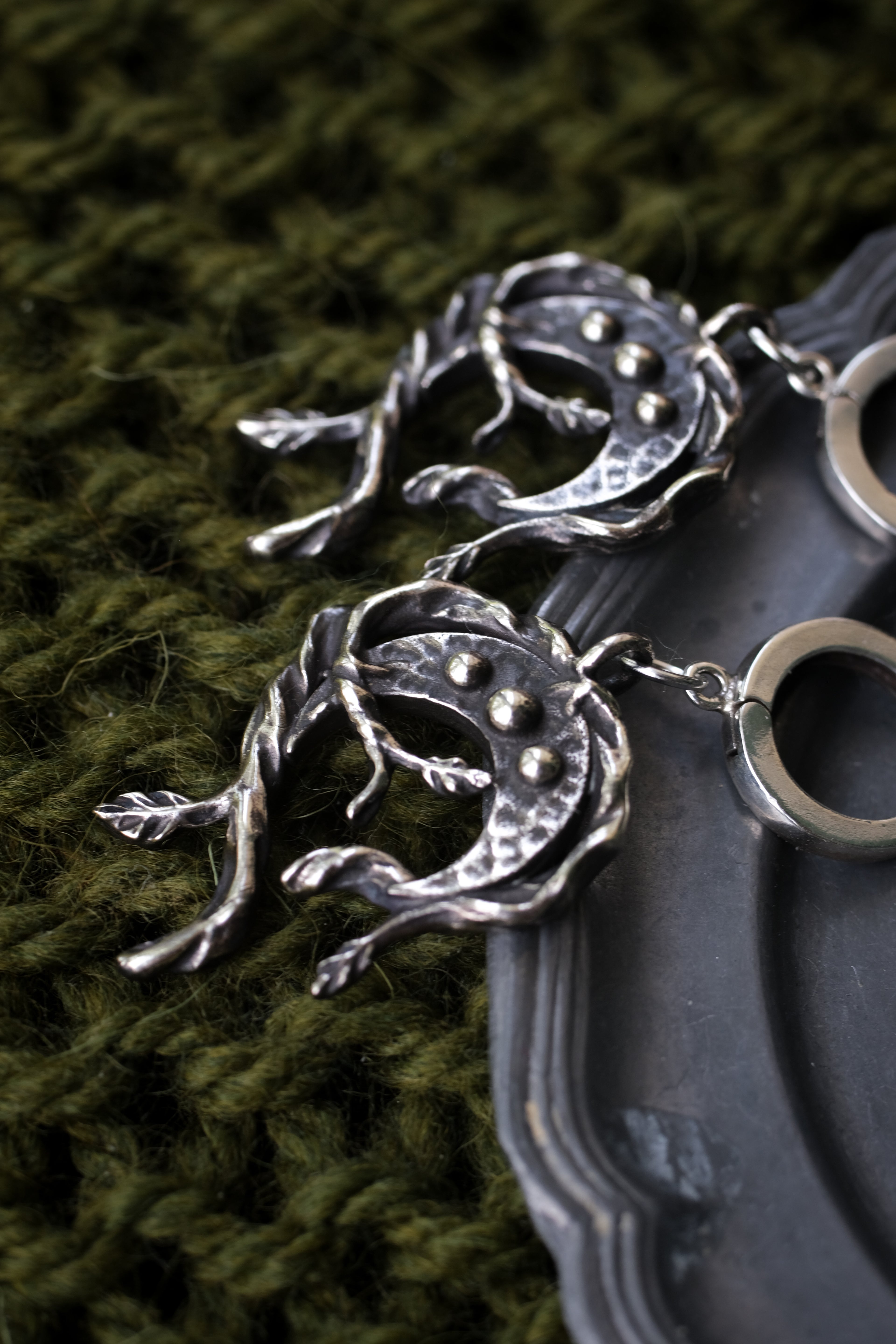 Crescent moon forest earrings