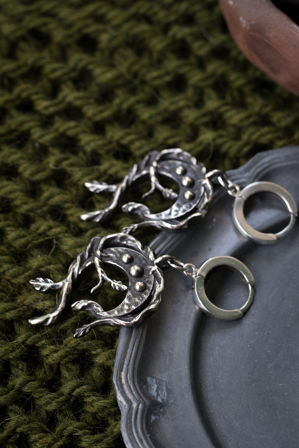Crescent moon forest earrings
