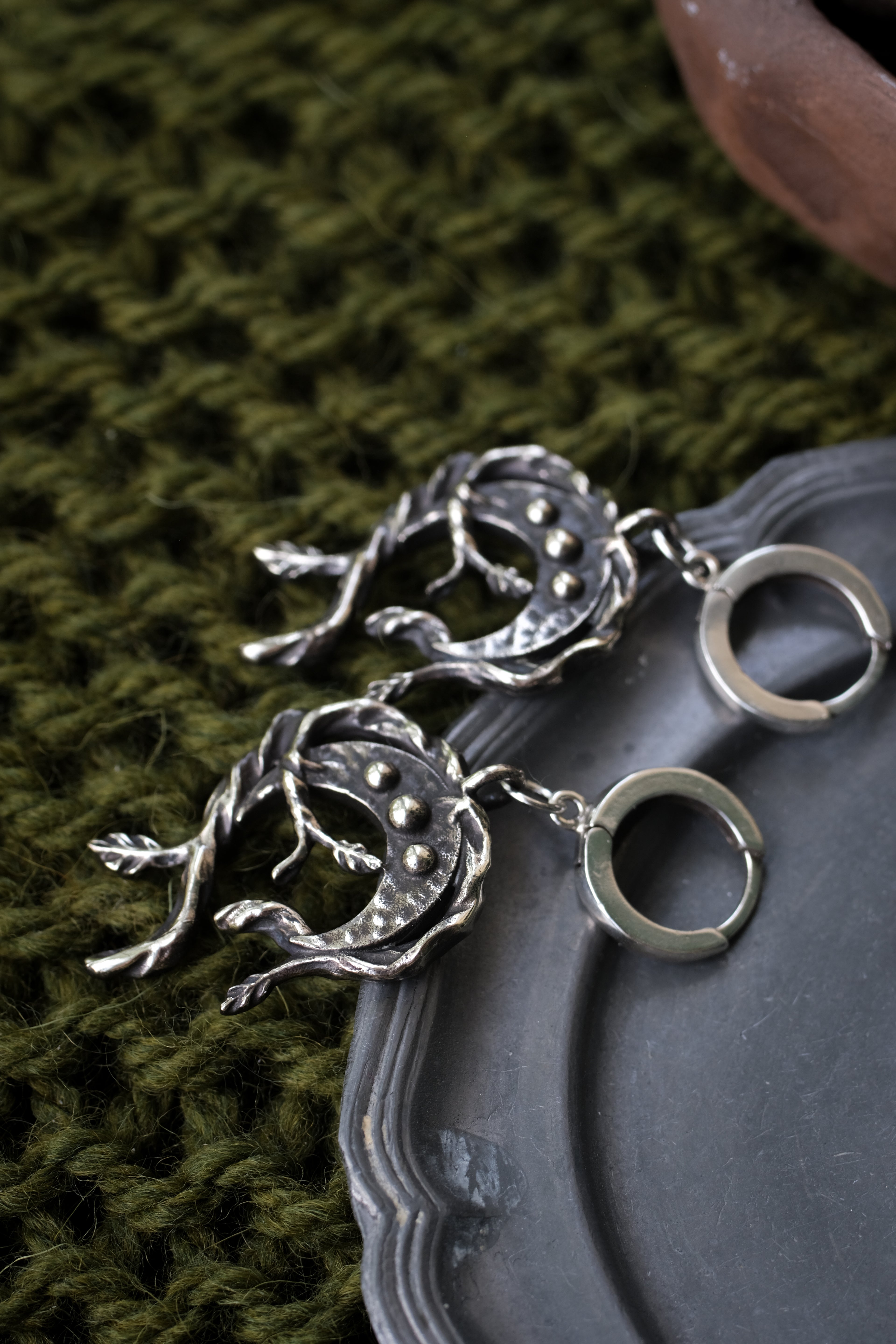 Crescent moon forest earrings