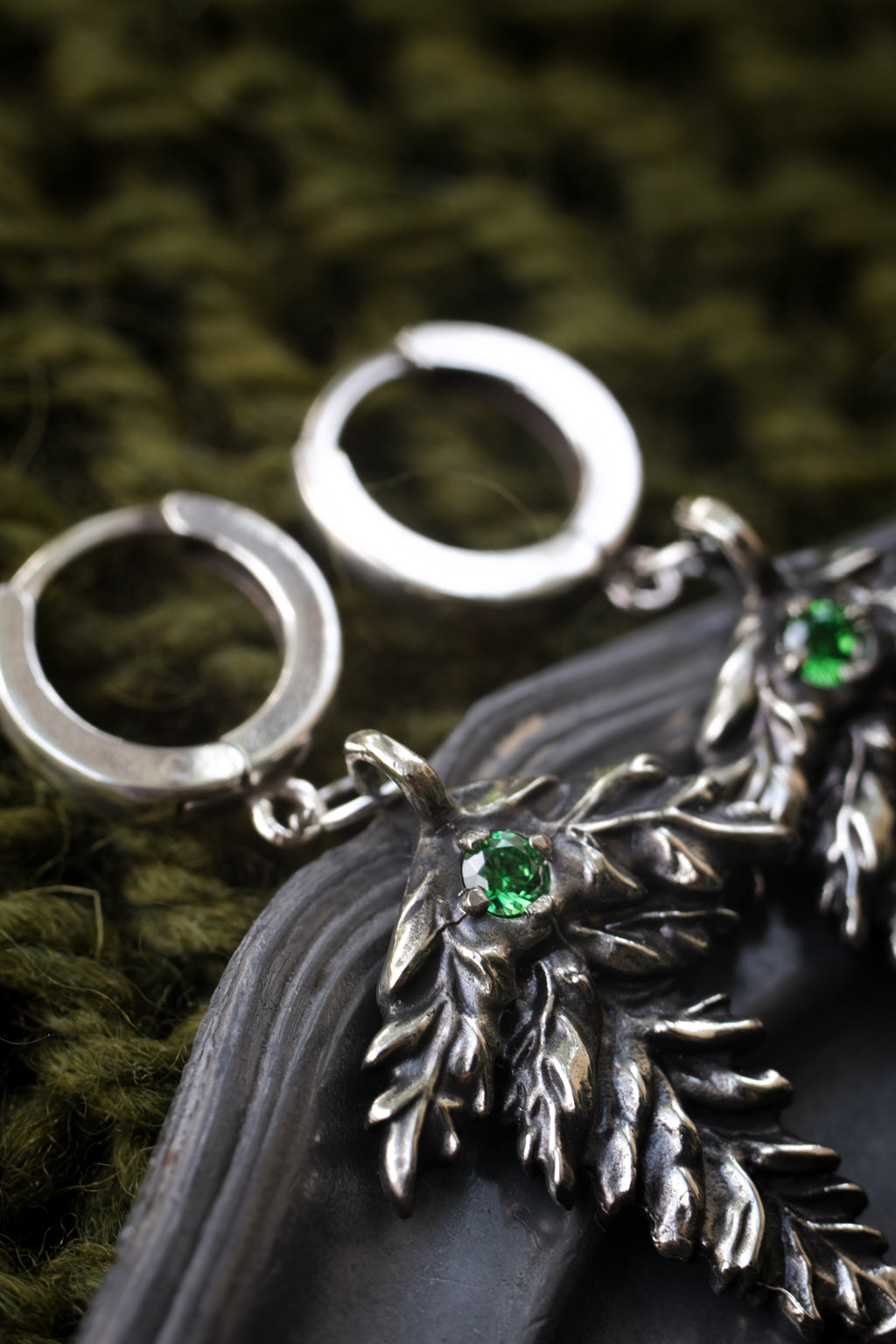 Fern earrings with green fianite