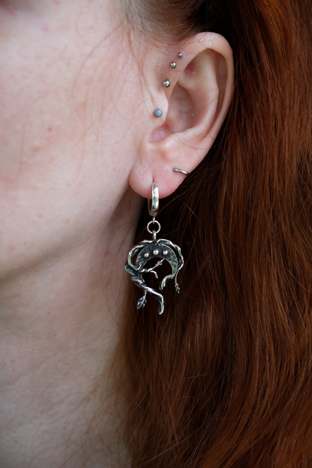 Crescent moon forest earrings