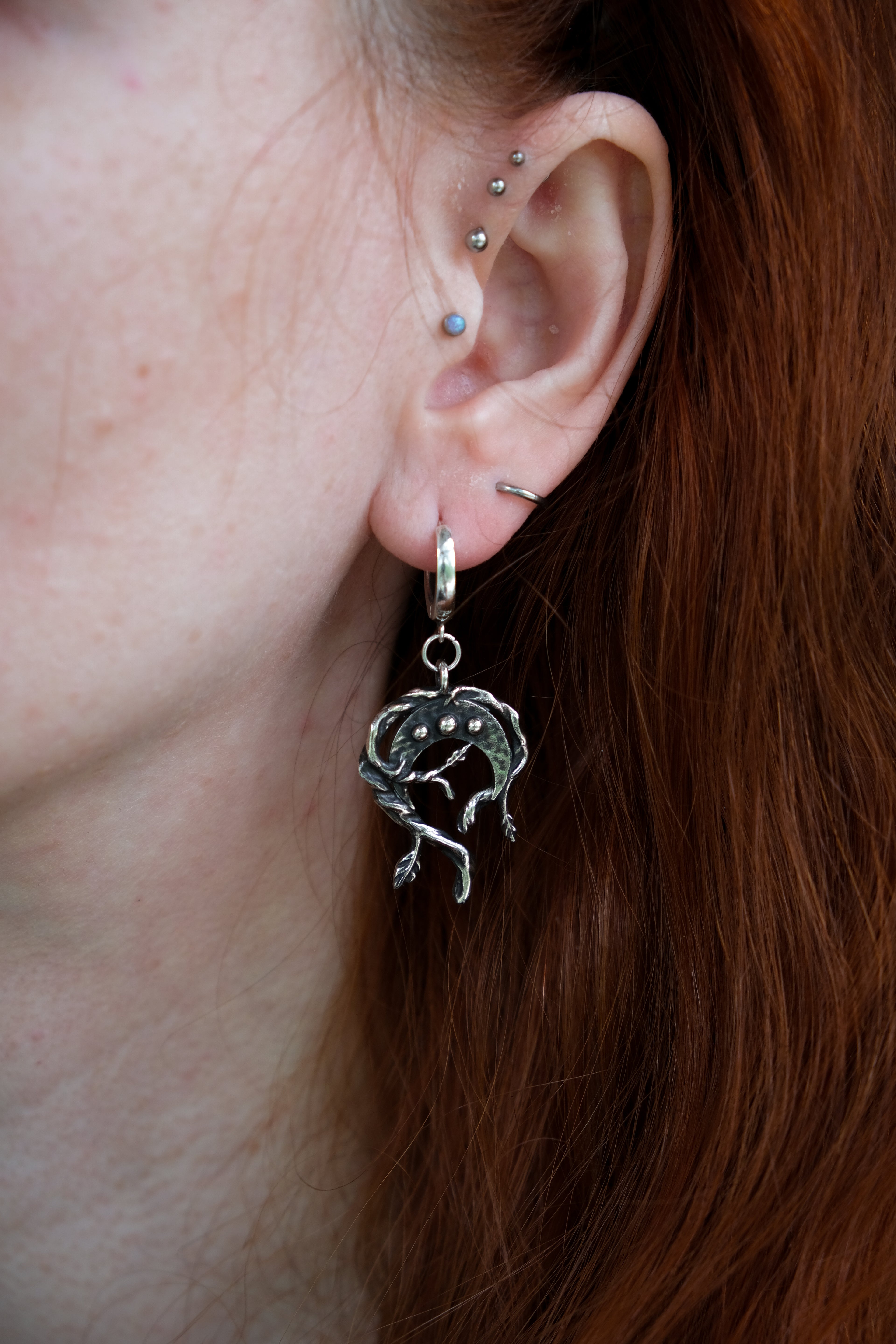Crescent moon forest earrings