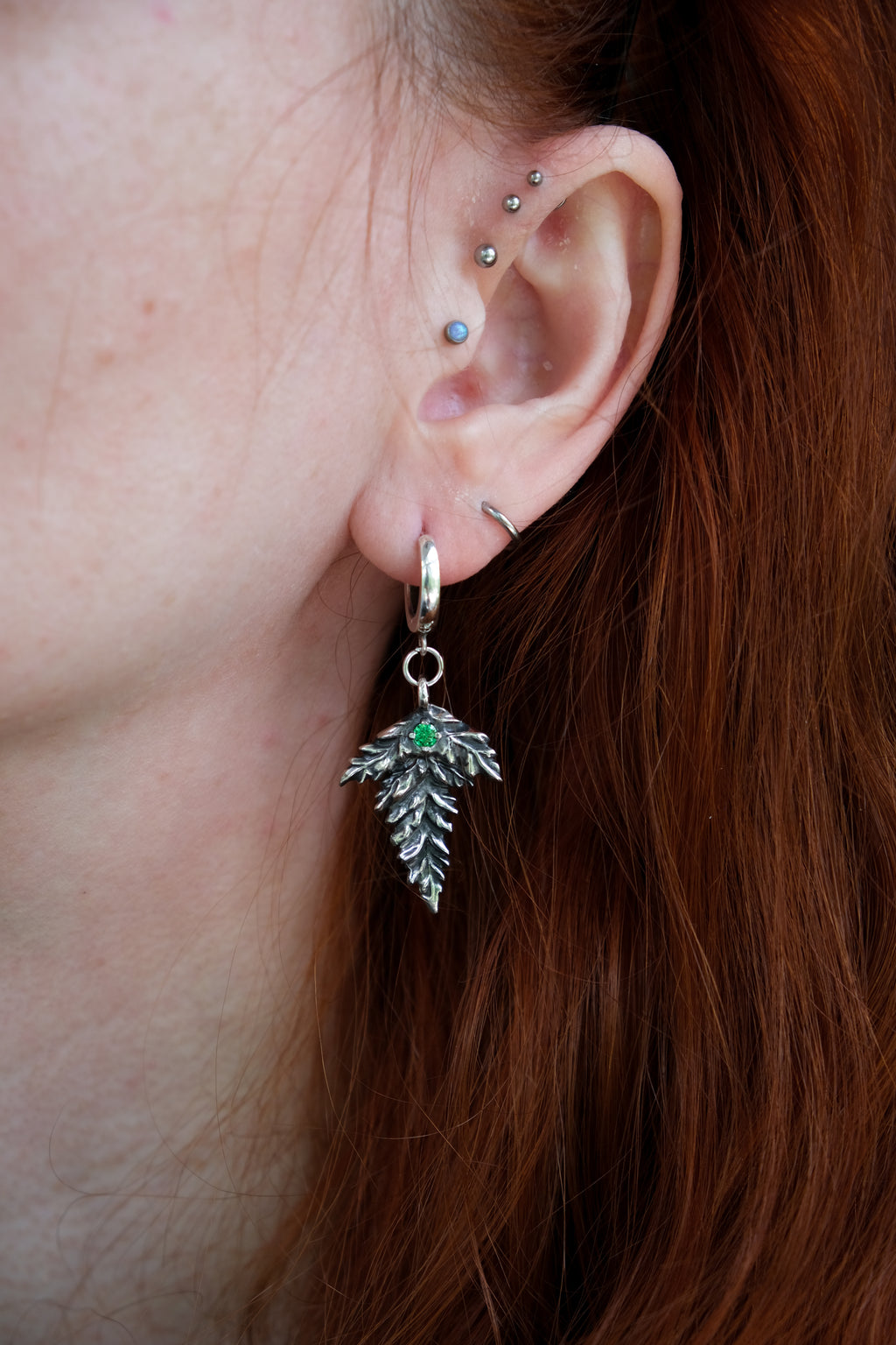 Fern earrings with green fianite