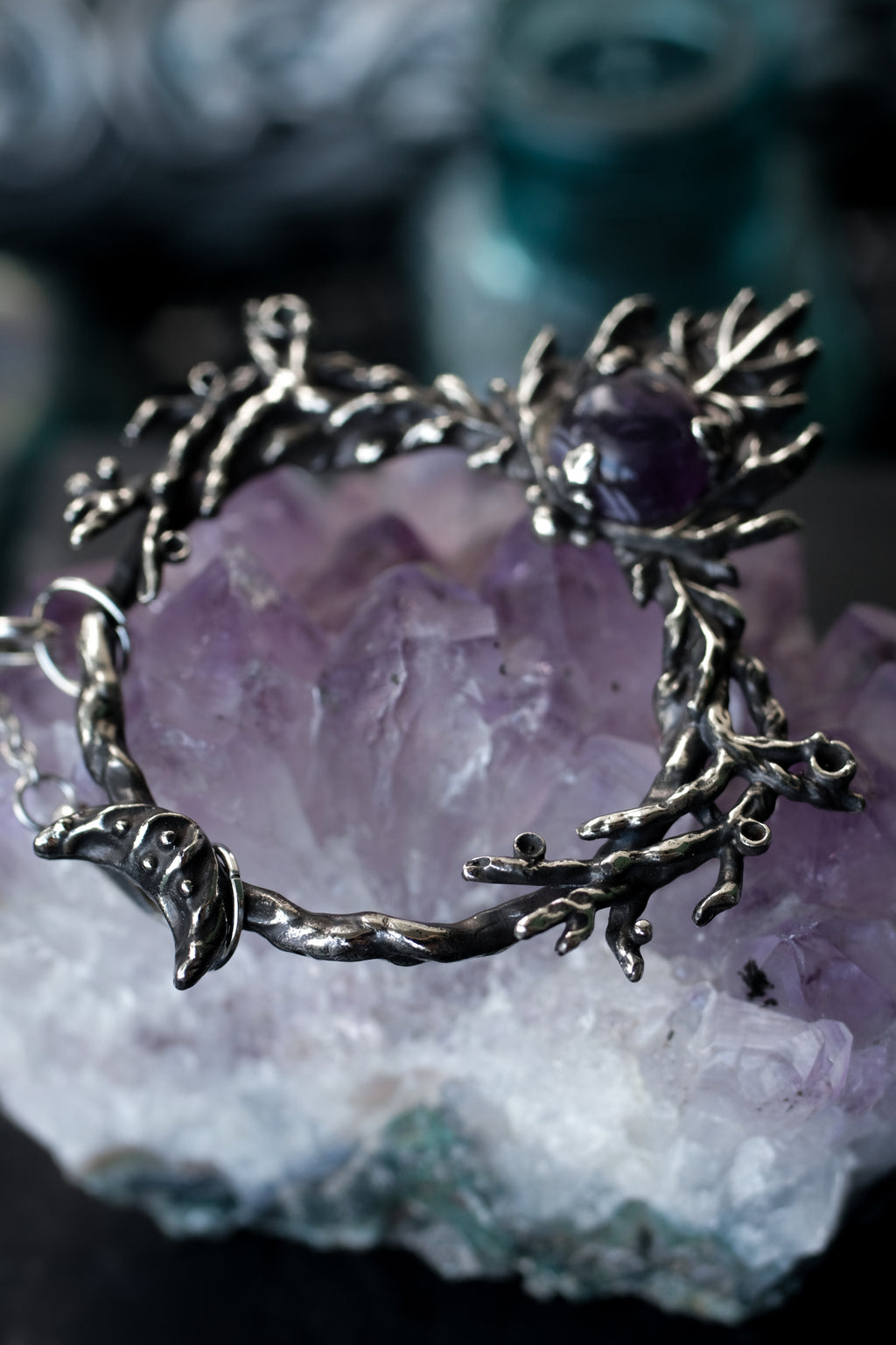 Elven leaf hairpin with amethyst