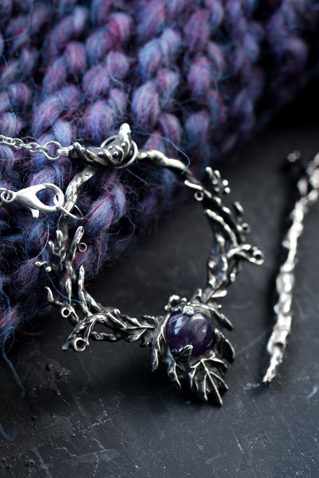 Elven leaf hairpin with amethyst