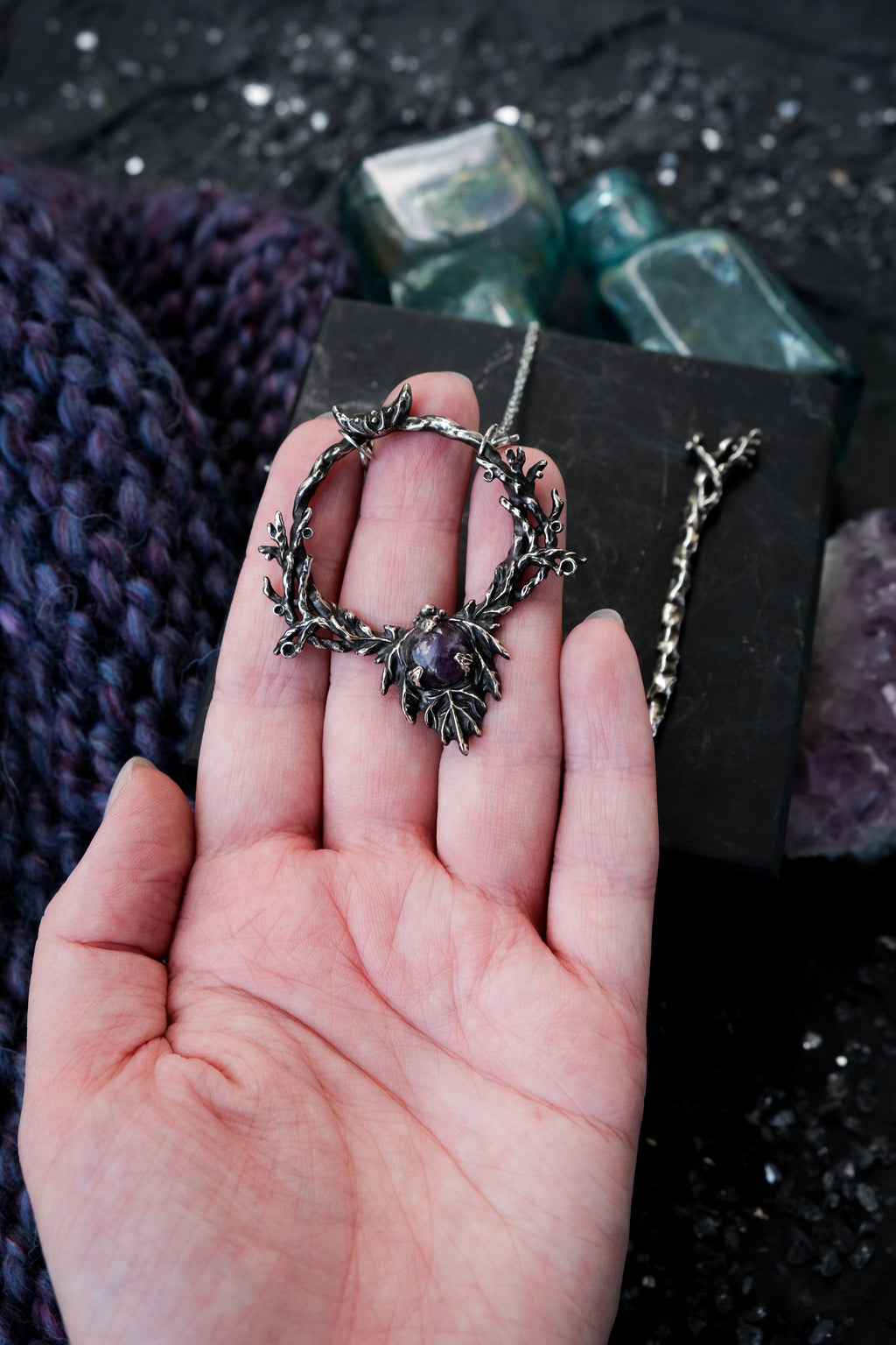 Elven leaf hairpin with amethyst 2