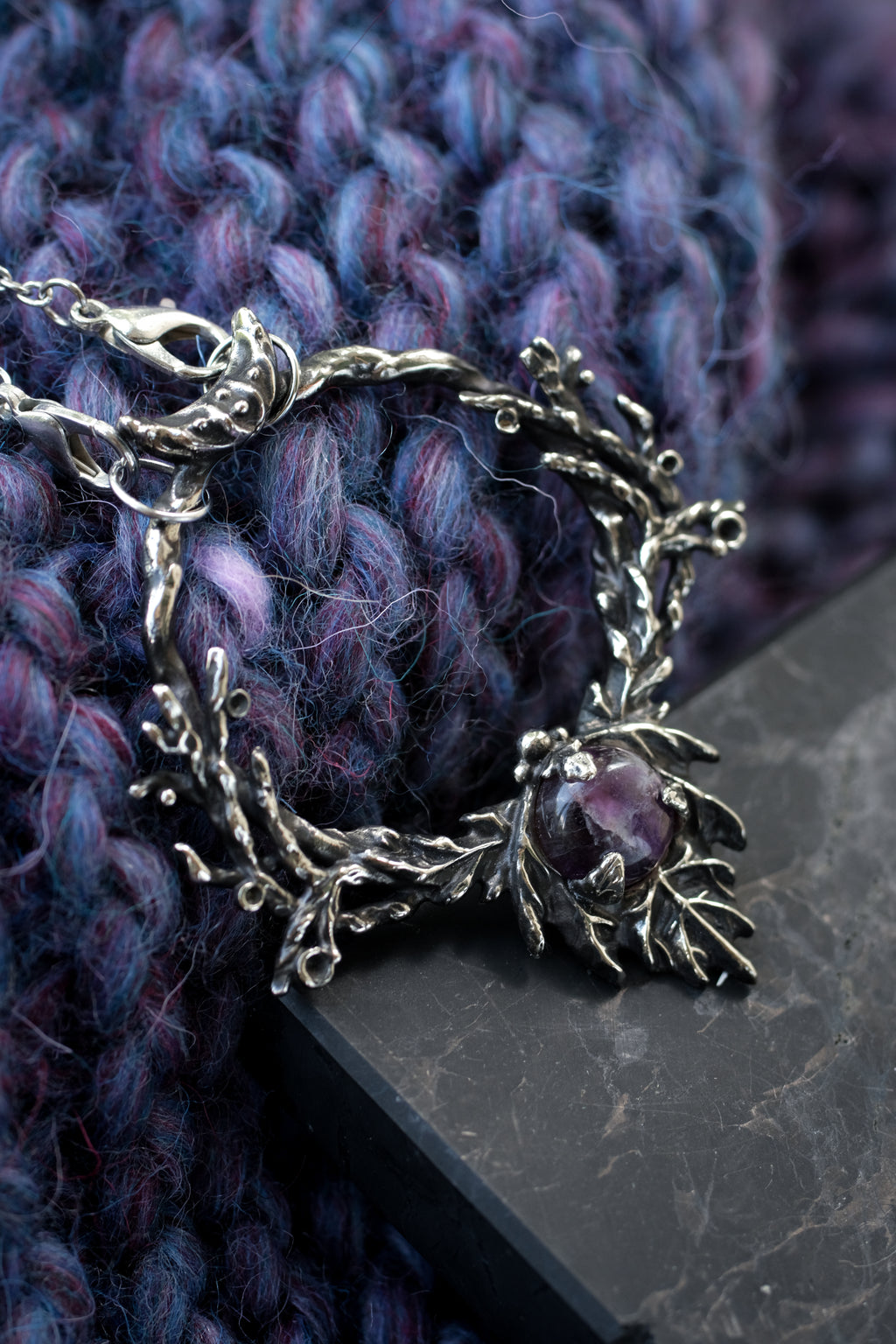 Elven leaf hairpin with amethyst 2