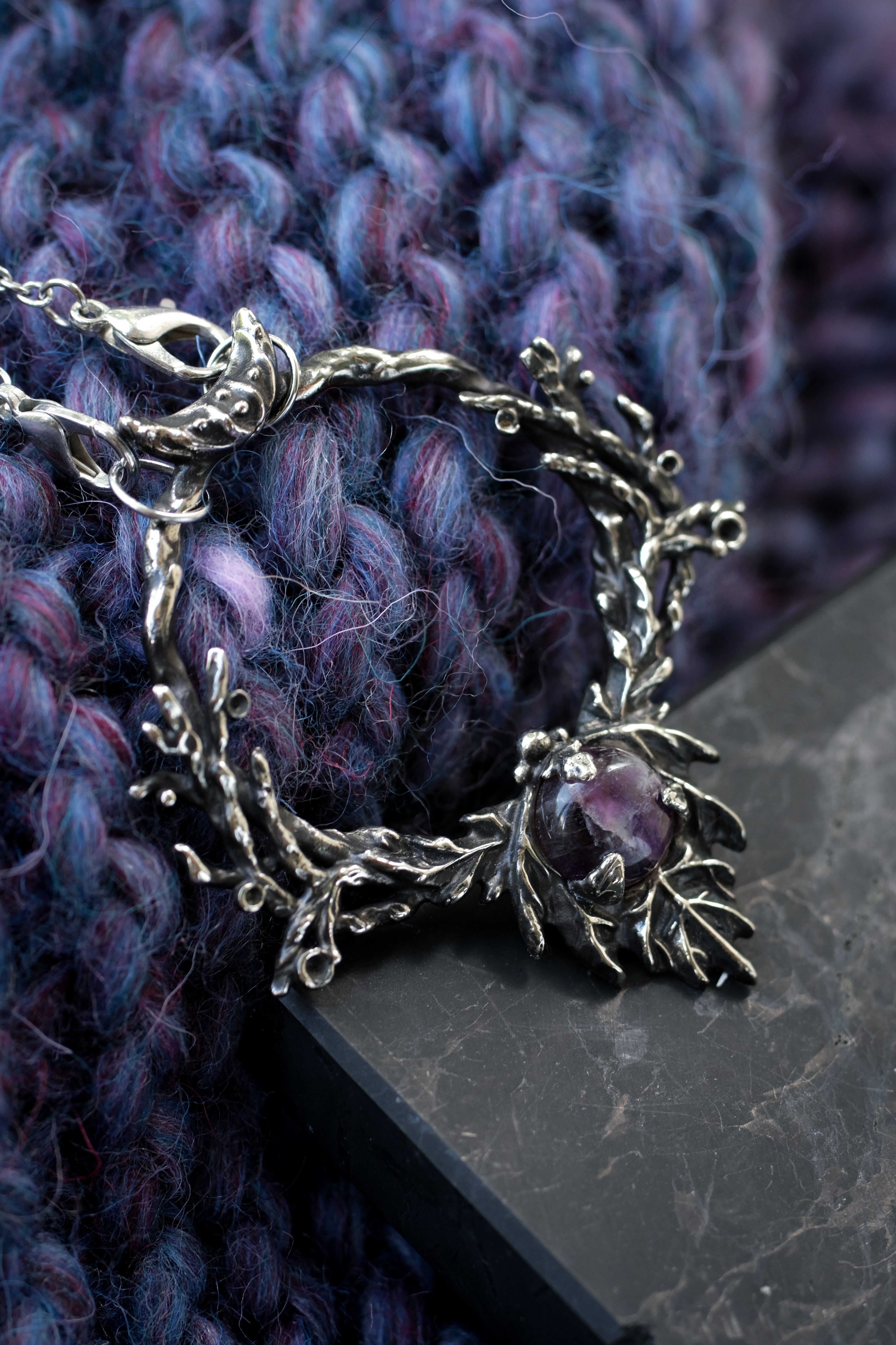 Elven leaf hairpin with amethyst 2
