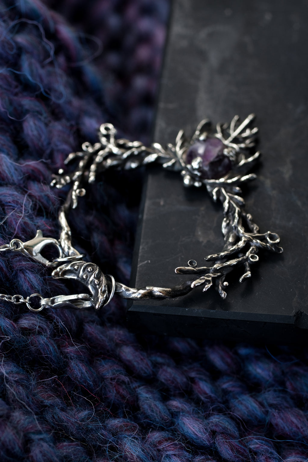 Elven leaf hairpin with amethyst 2