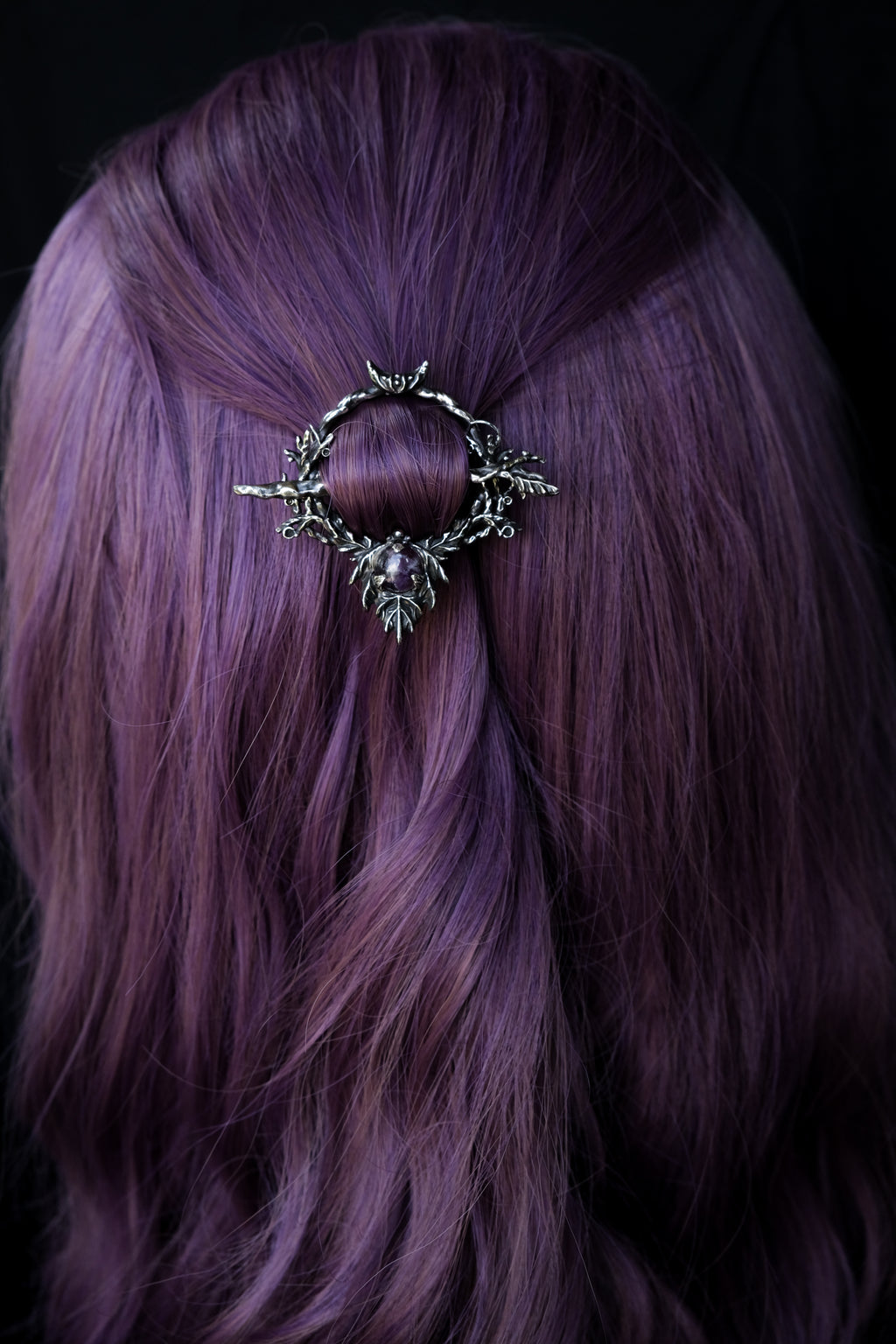 Elven leaf hairpin with amethyst 2