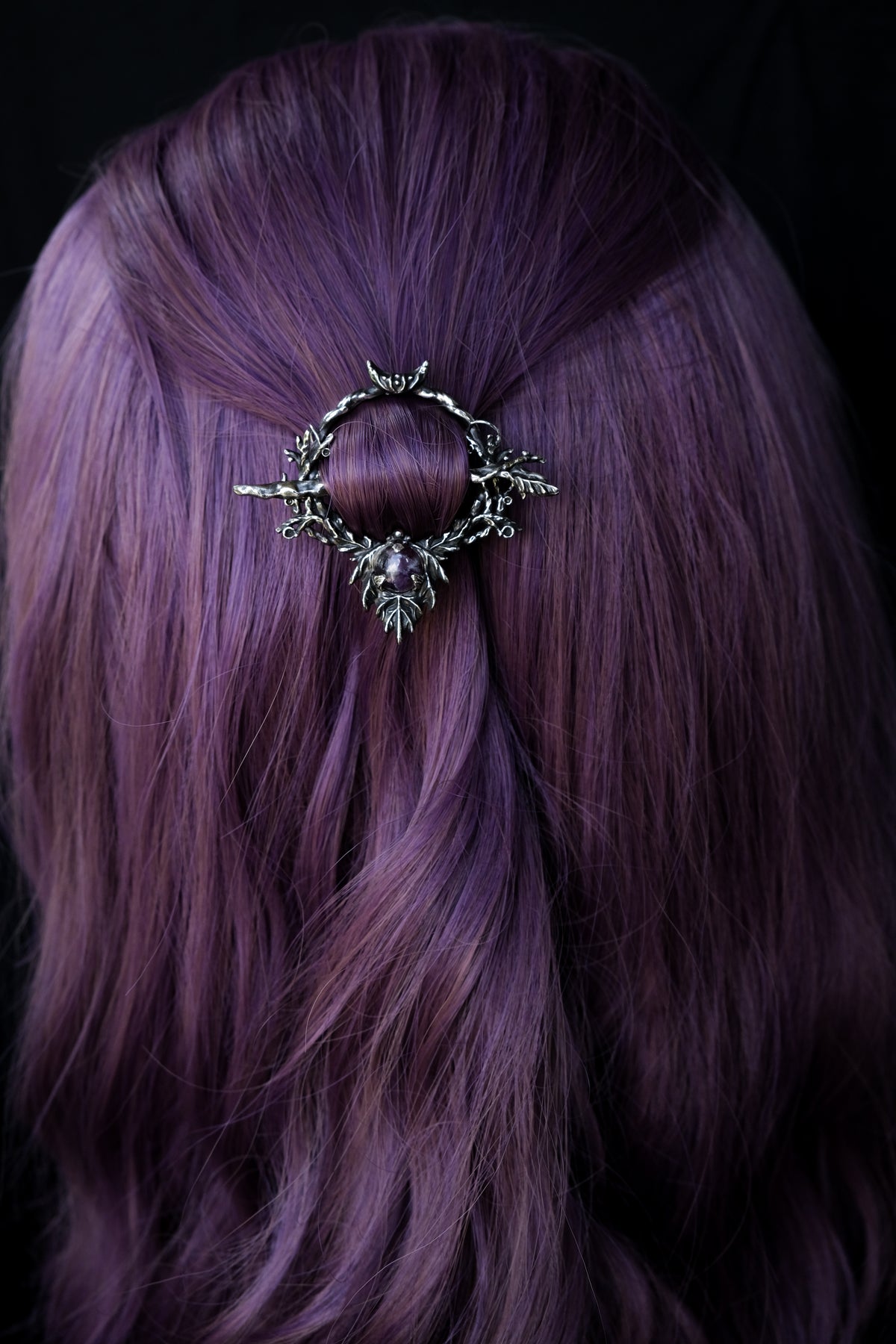 Elven leaf hairpin with amethyst 2