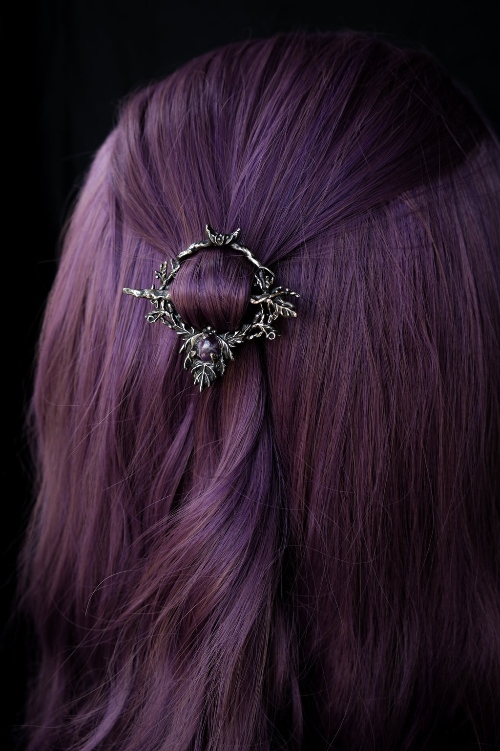 Elven leaf hairpin with amethyst 2