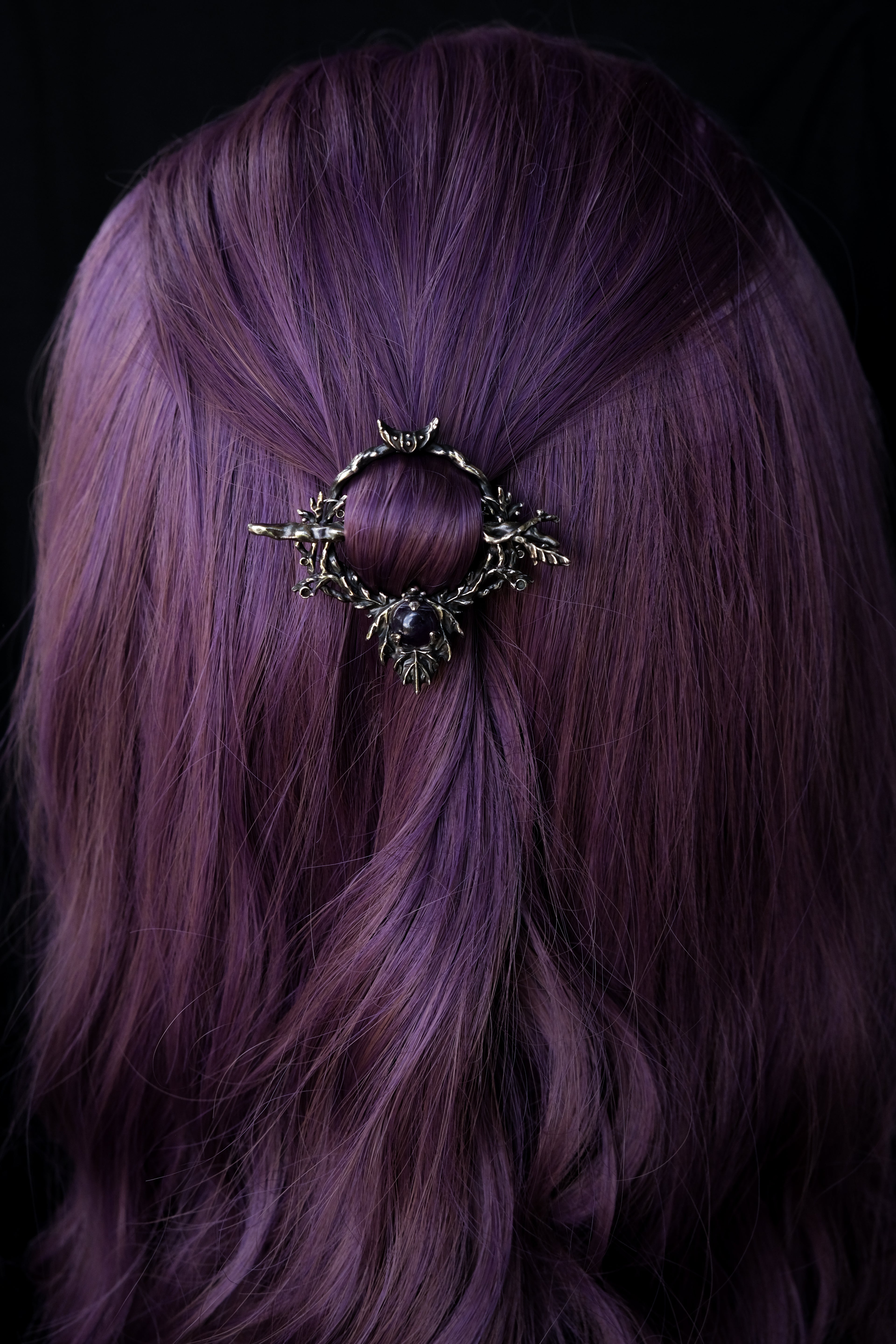 Elven leaf hairpin with amethyst
