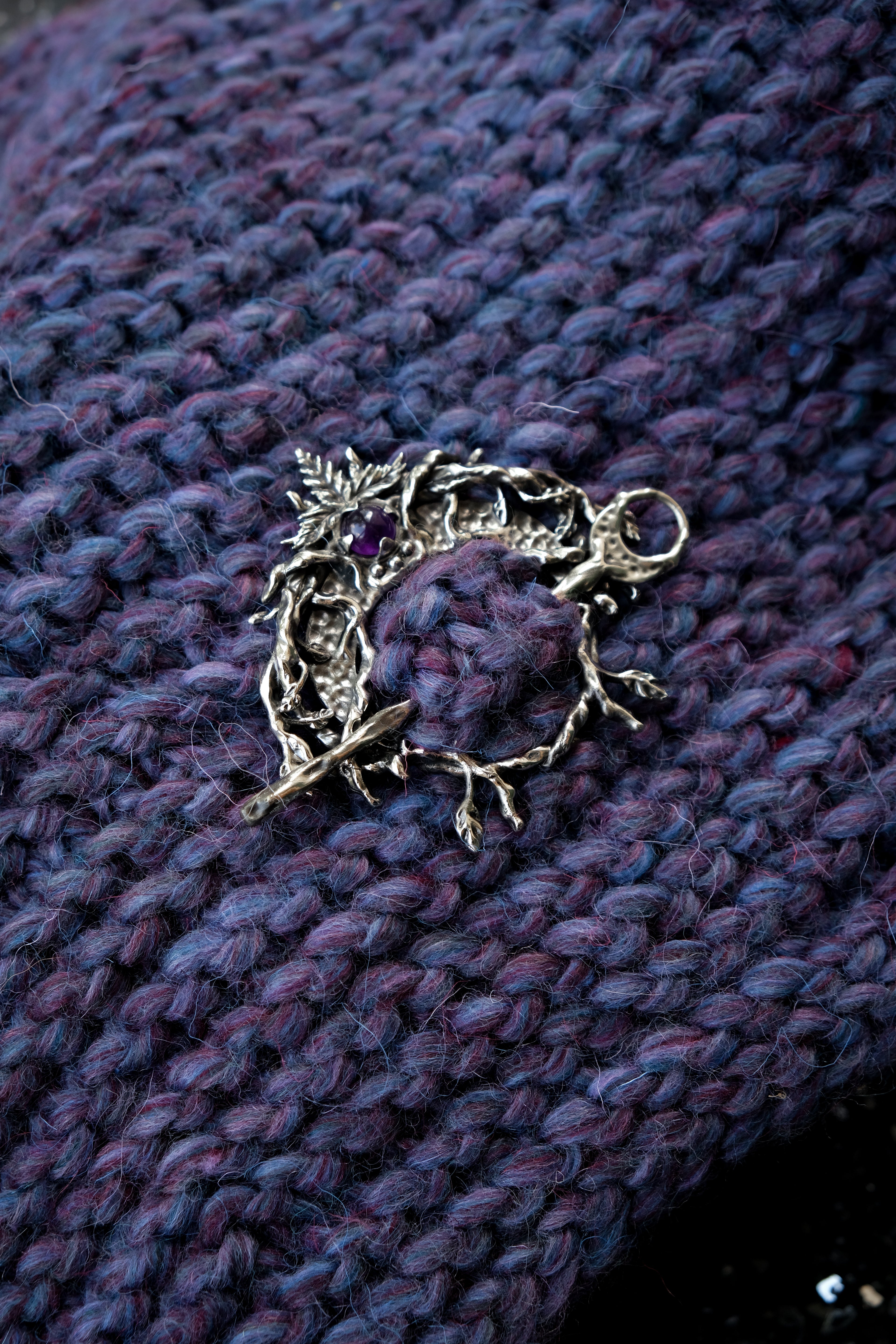 Crescent moon hairpin with amethyst