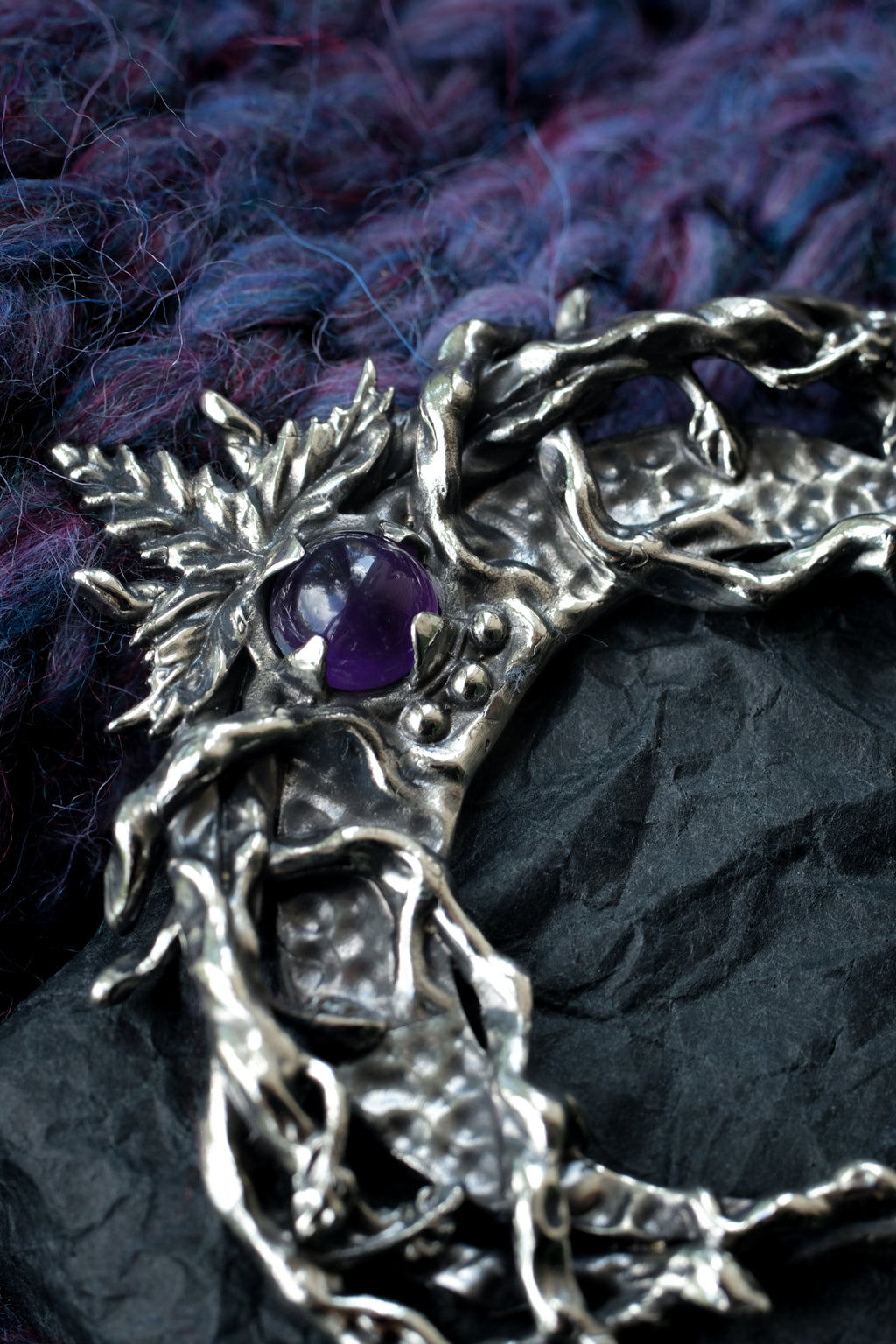 Crescent moon hairpin with amethyst