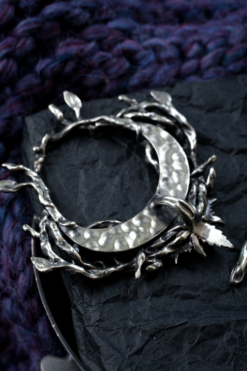 Crescent moon hairpin with amethyst