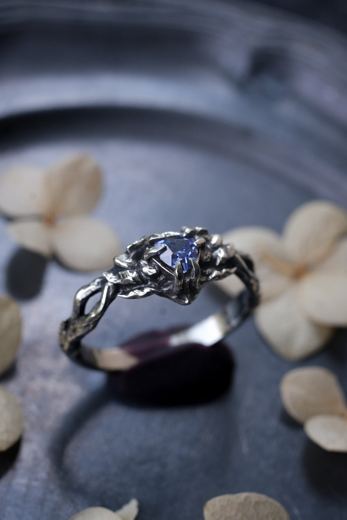 Elven branch ring with violet fianite