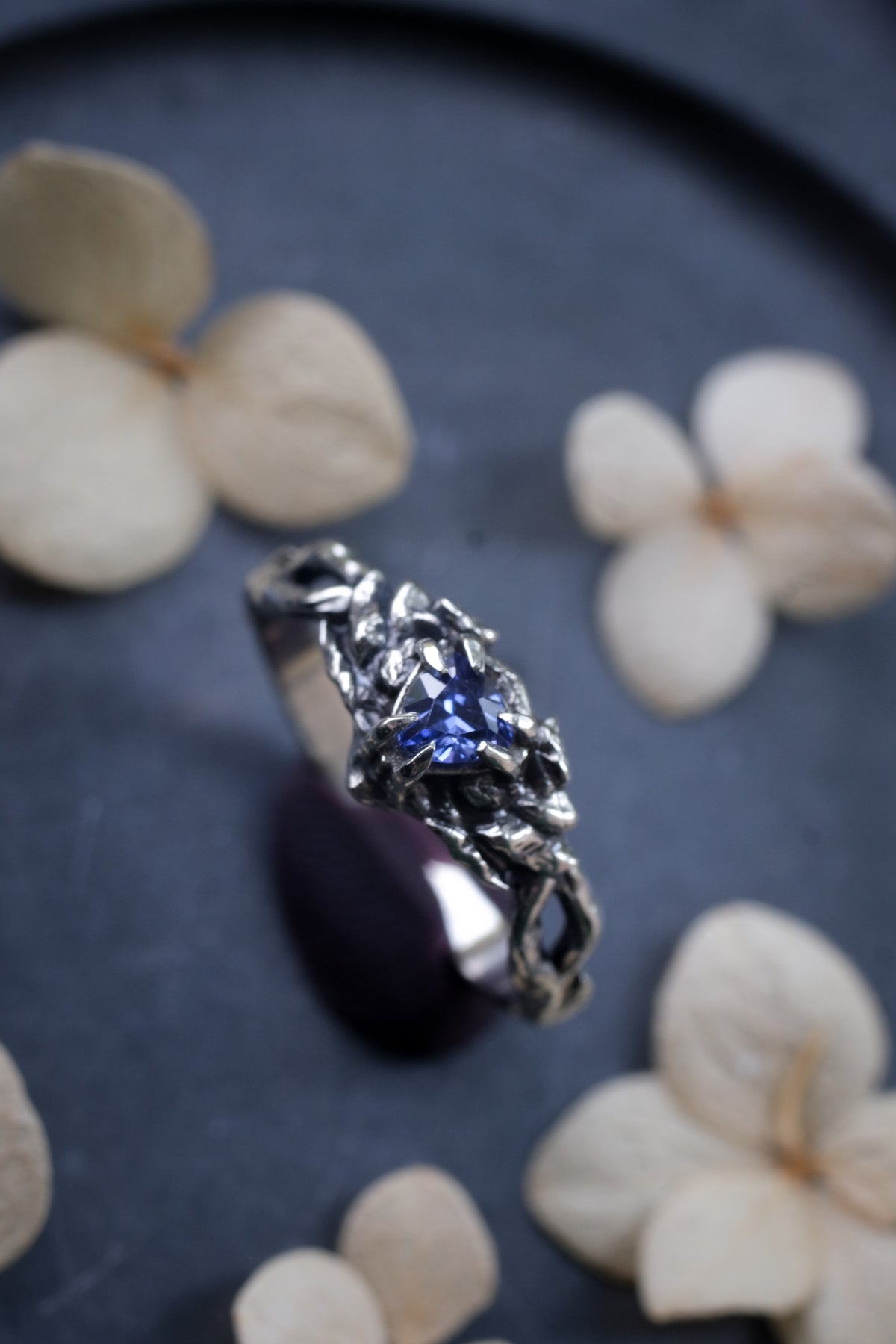 Elven branch ring with violet fianite