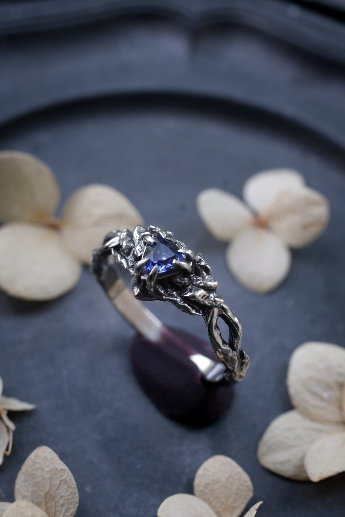 Elven branch ring with violet fianite