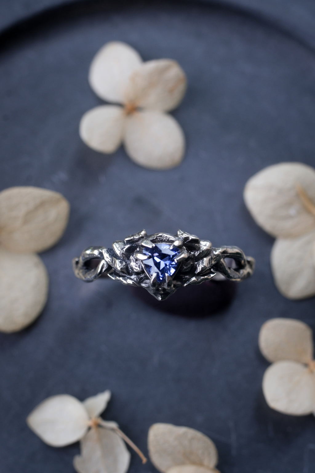 Elven branch ring with violet fianite