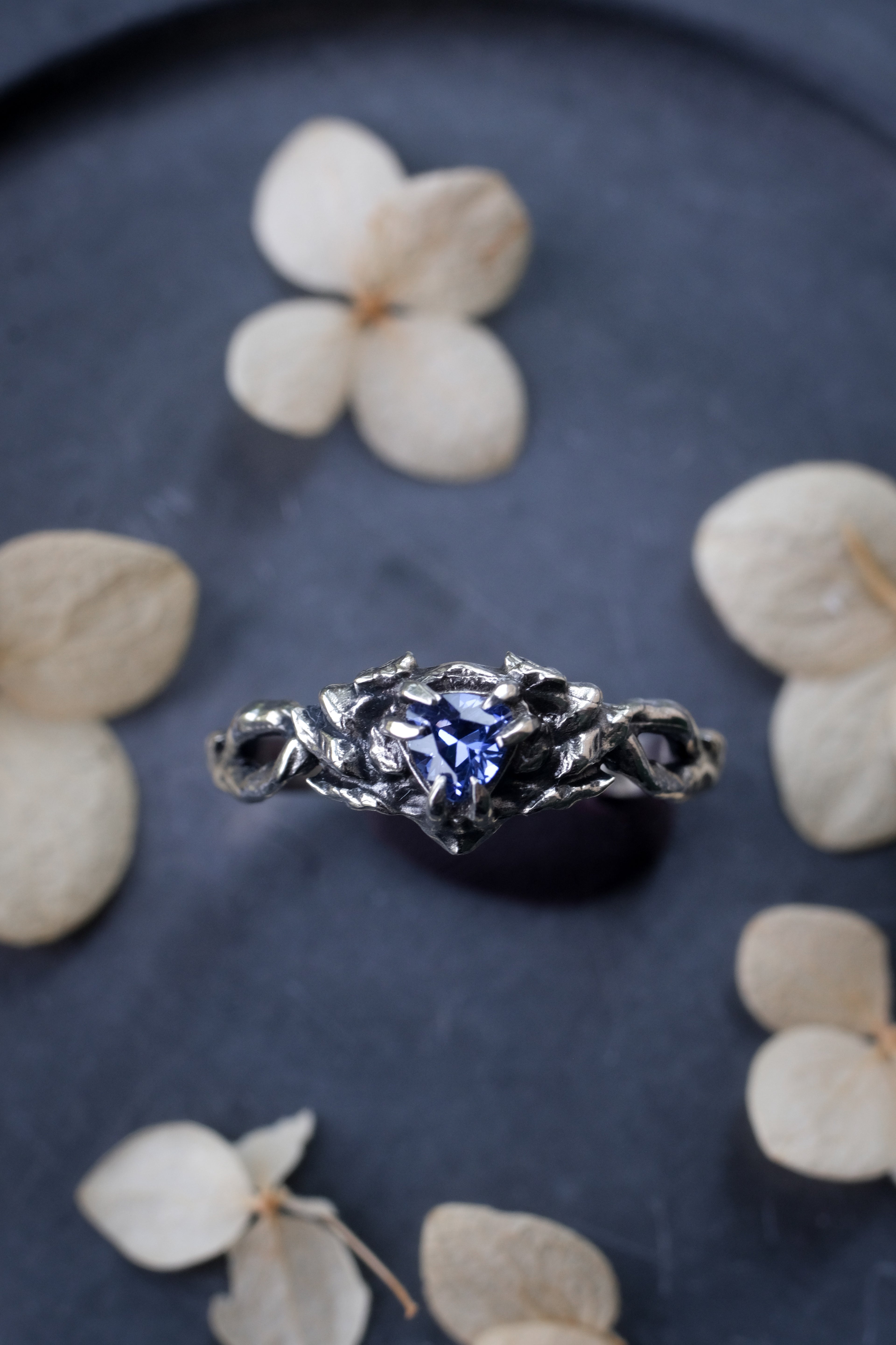 Elven branch ring with violet fianite