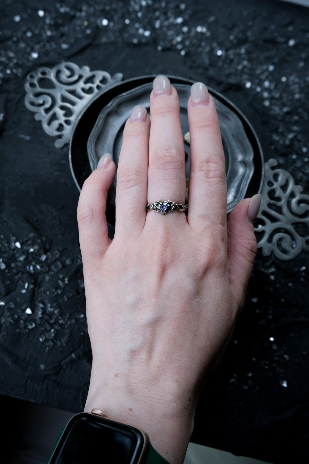 Elven branch ring with violet fianite