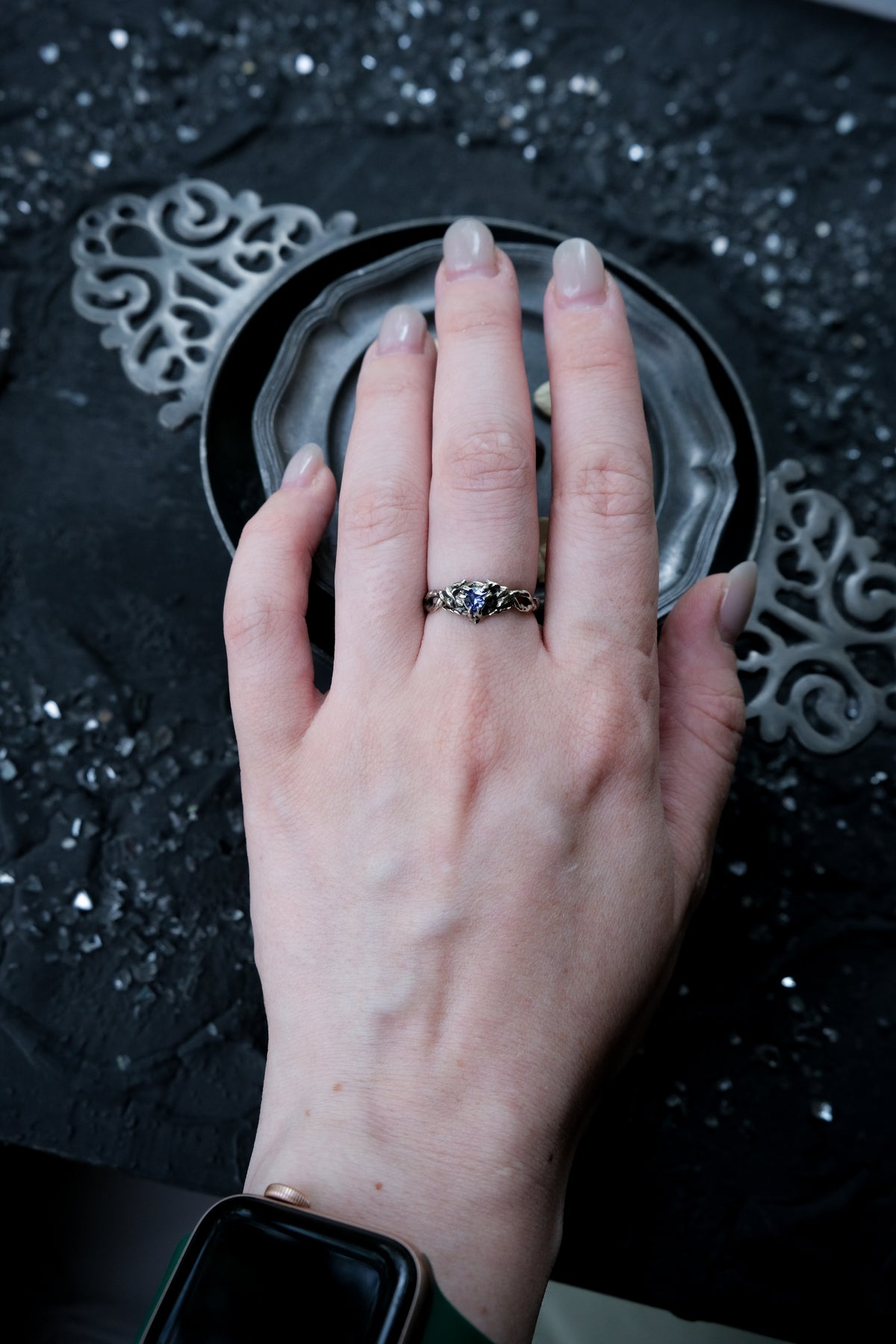 Elven branch ring with violet fianite