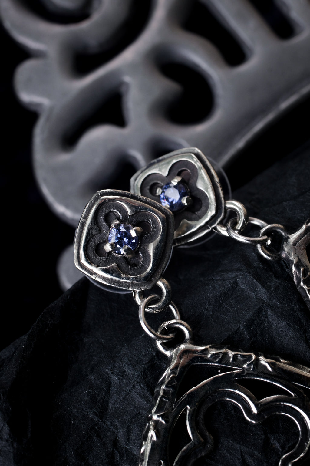 Gothic window earrings with violet fianite