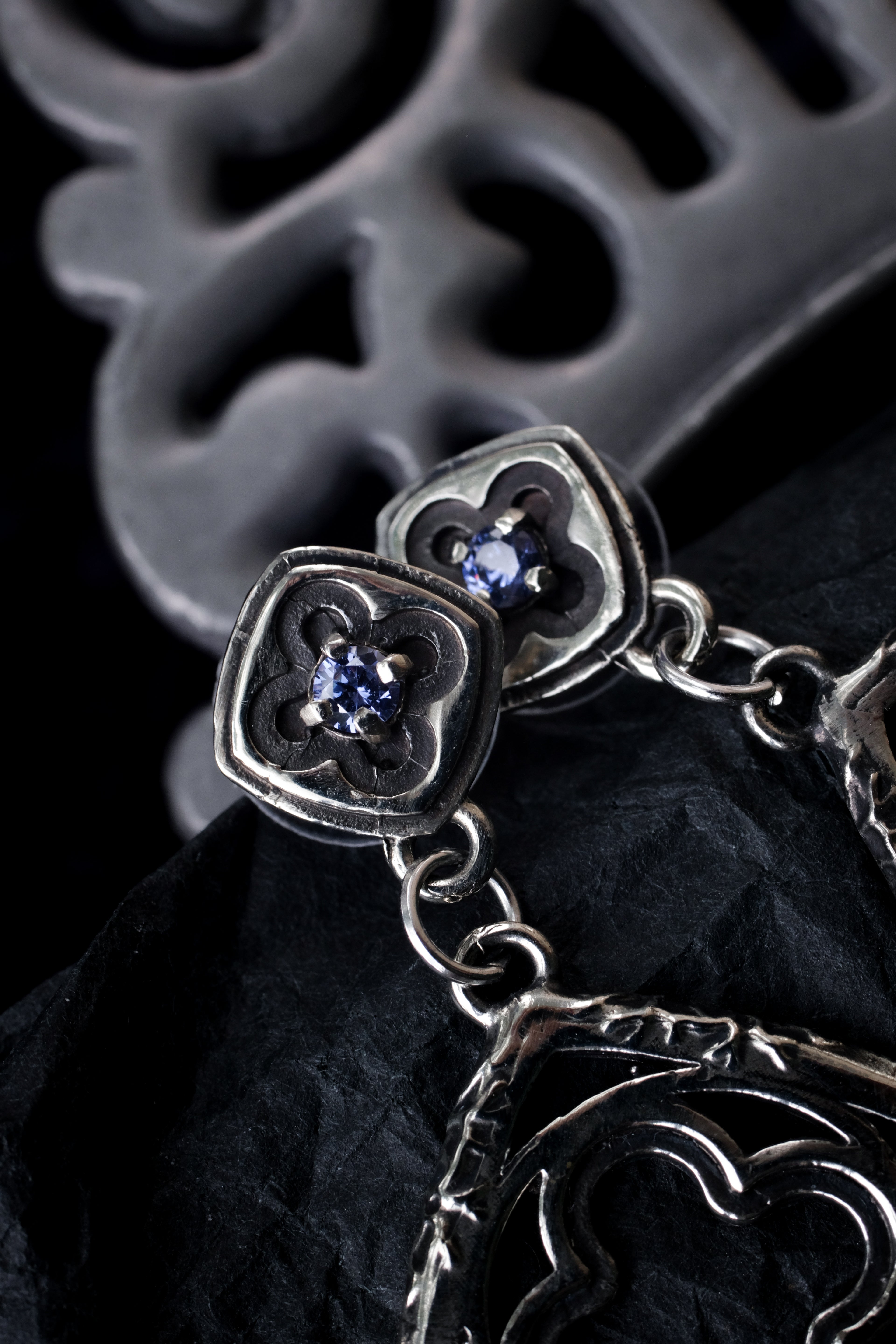 Gothic window earrings with violet fianite