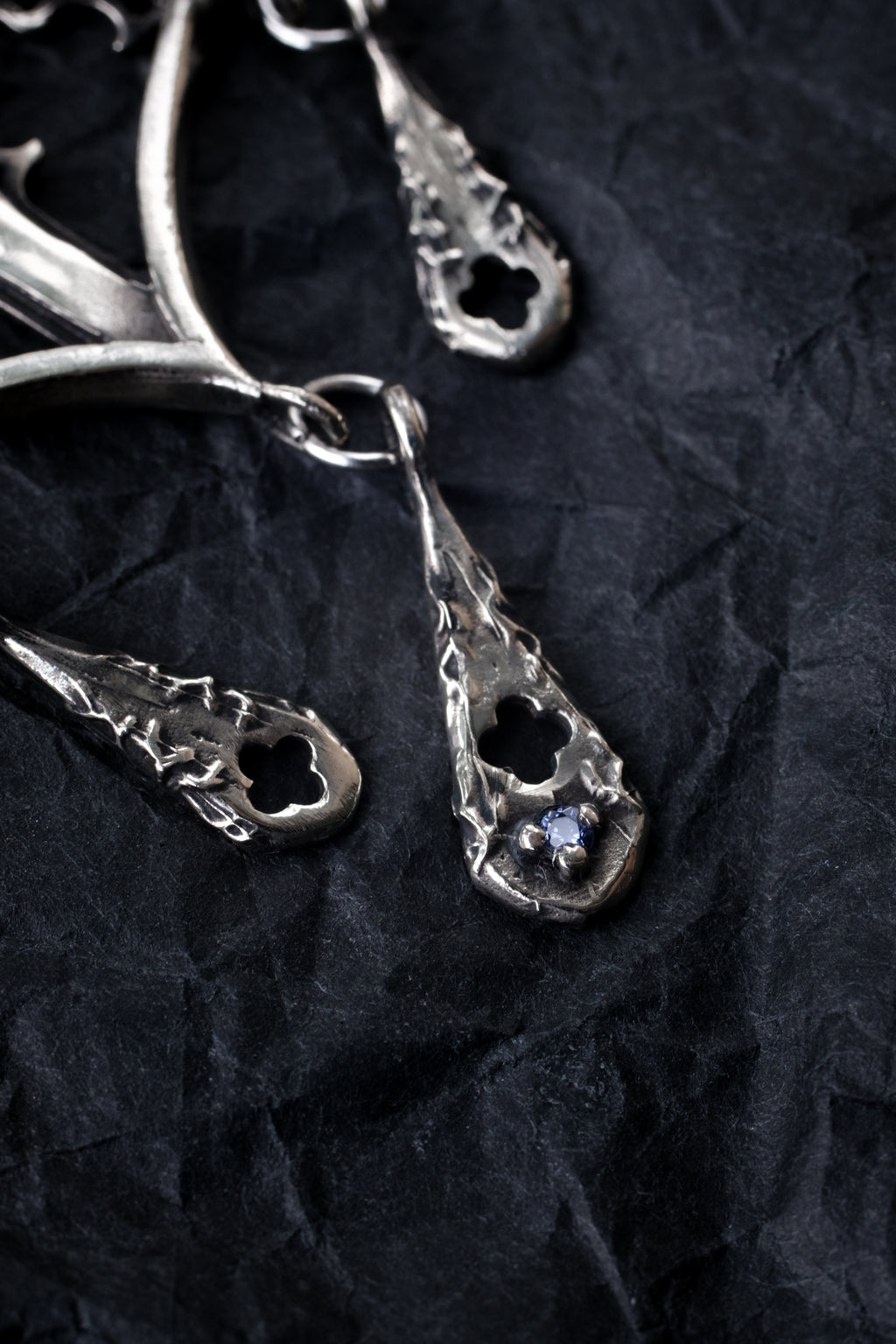 Gothic window earrings with violet fianite