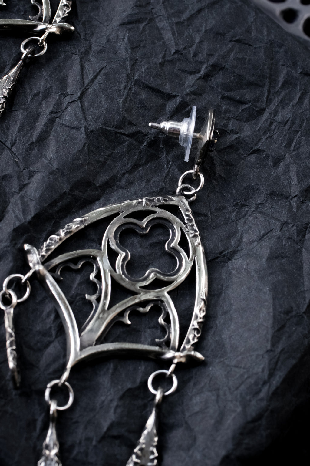 Gothic window earrings with violet fianite