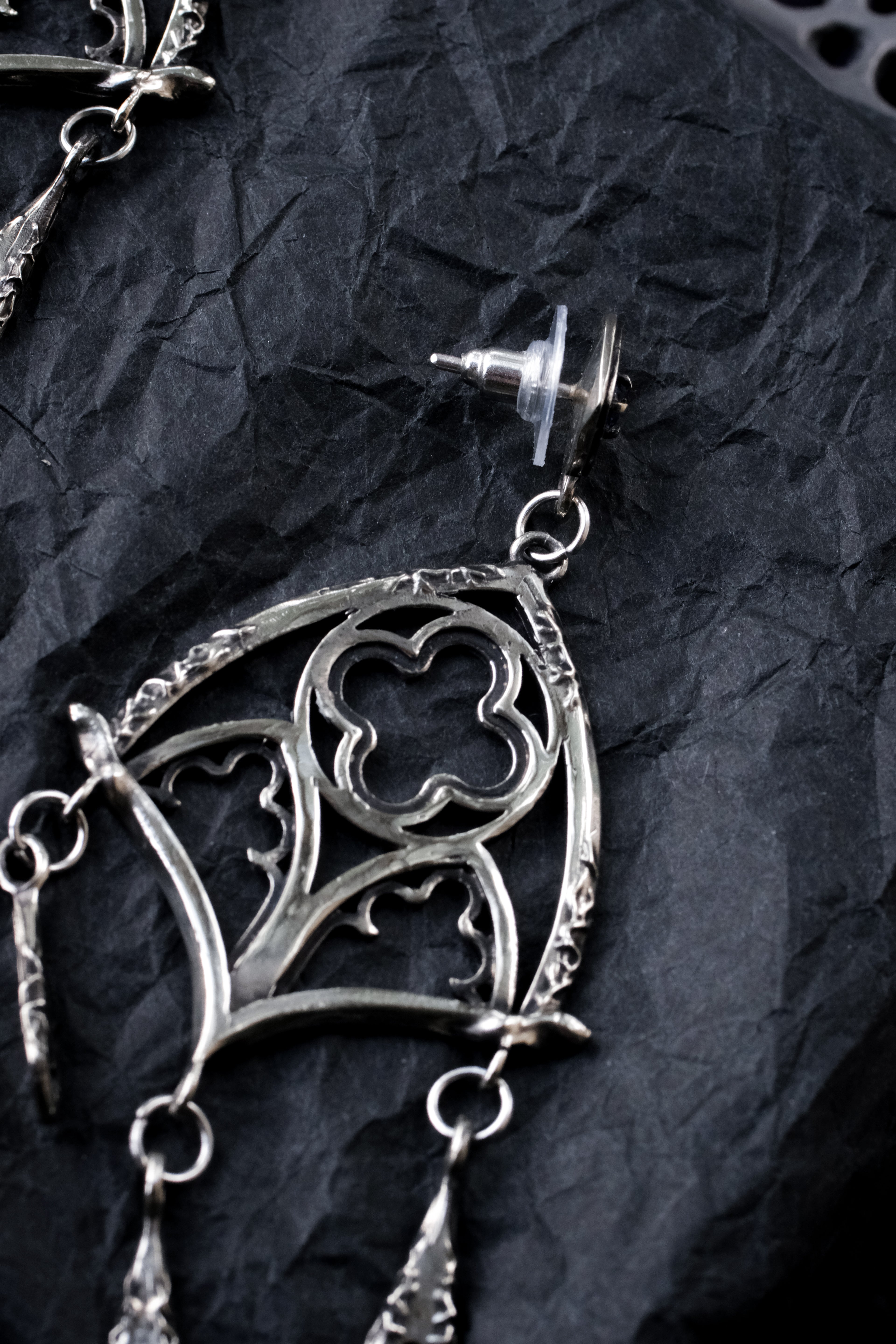 Gothic window earrings with violet fianite