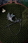 Crescent moon hairpin with ferns (chrisolite, fianite, agate)