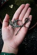 Crescent moon hairpin with ferns (topaz, fianite, syntetic saphire)