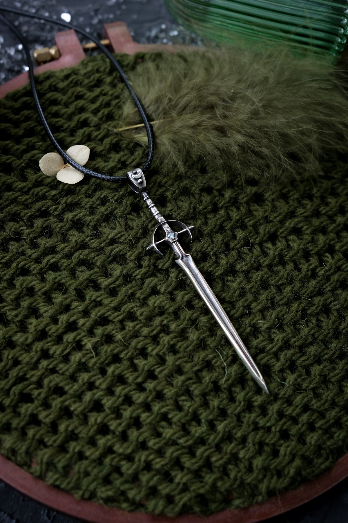 Crescent moon hairpin with ferns (garnet, rauchtopaz,citrine)