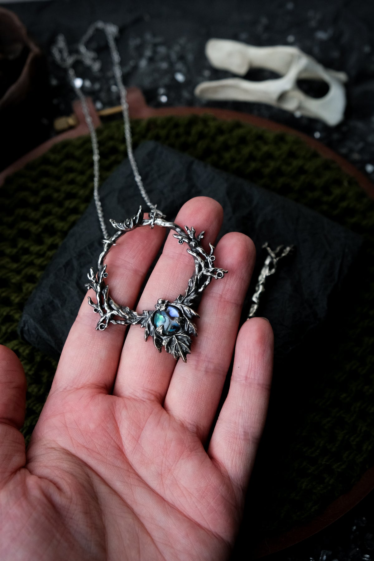 Elven leaf hairpin with heliotrope