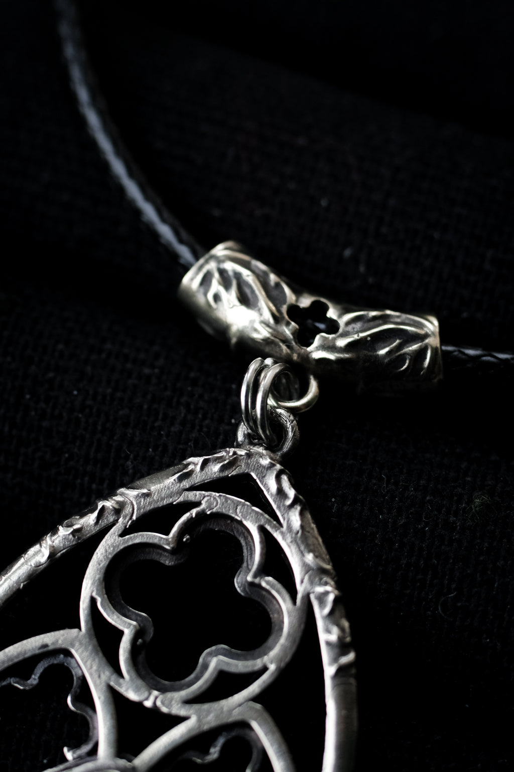 Gothic window pendant with garnet