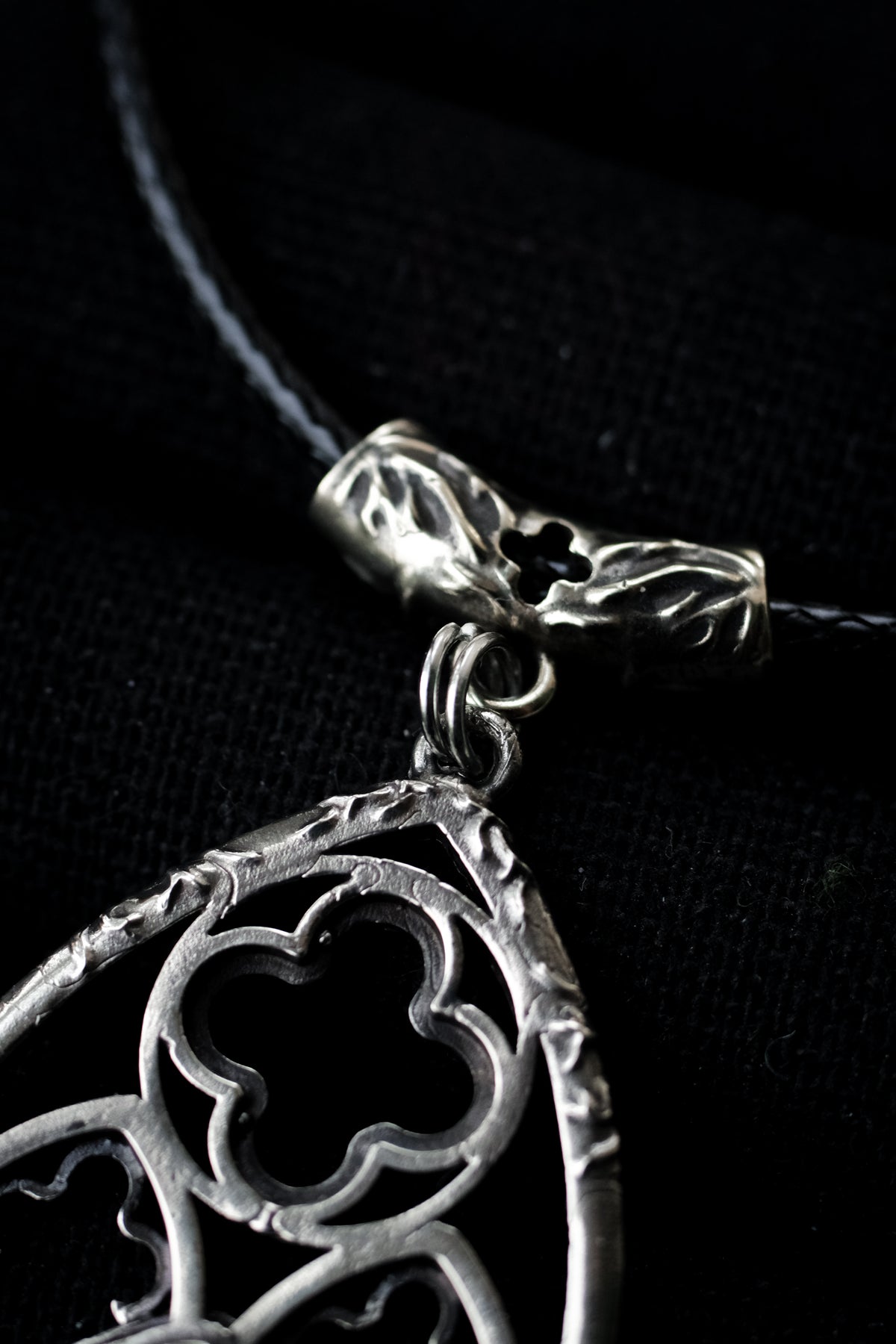 Gothic window pendant with garnet