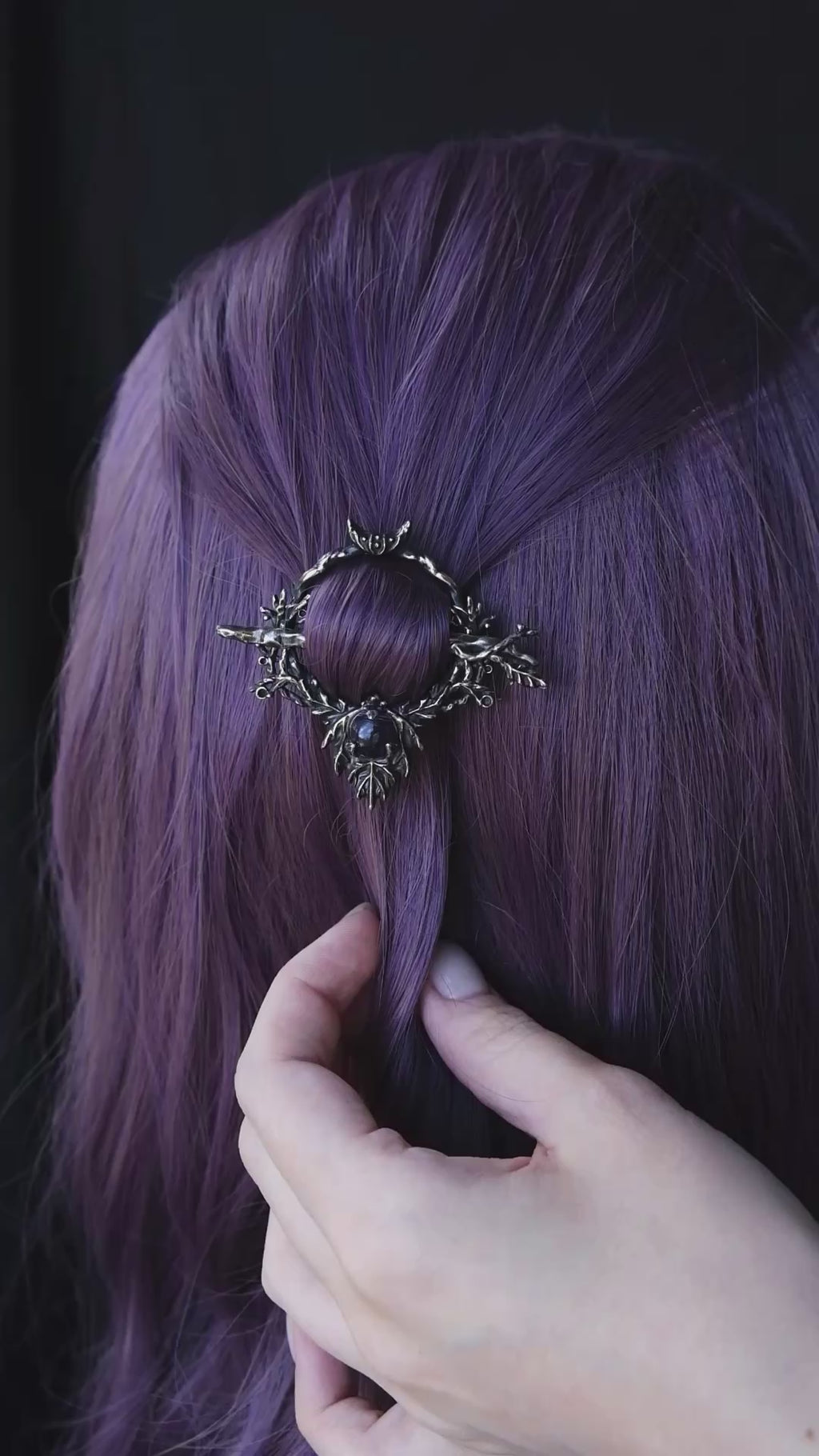 Elven leaf hairpin with amethyst