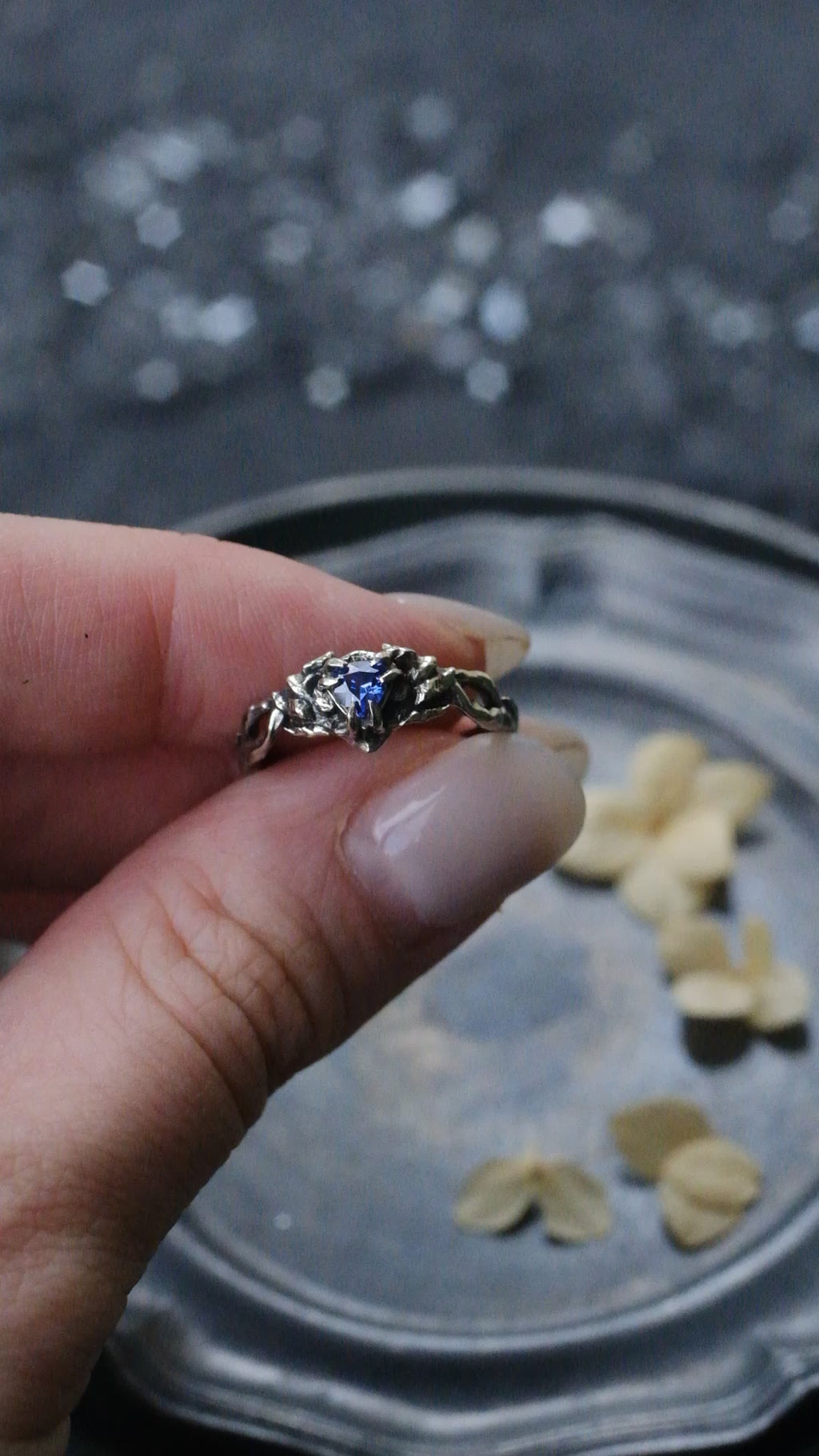Elven branch ring with violet fianite