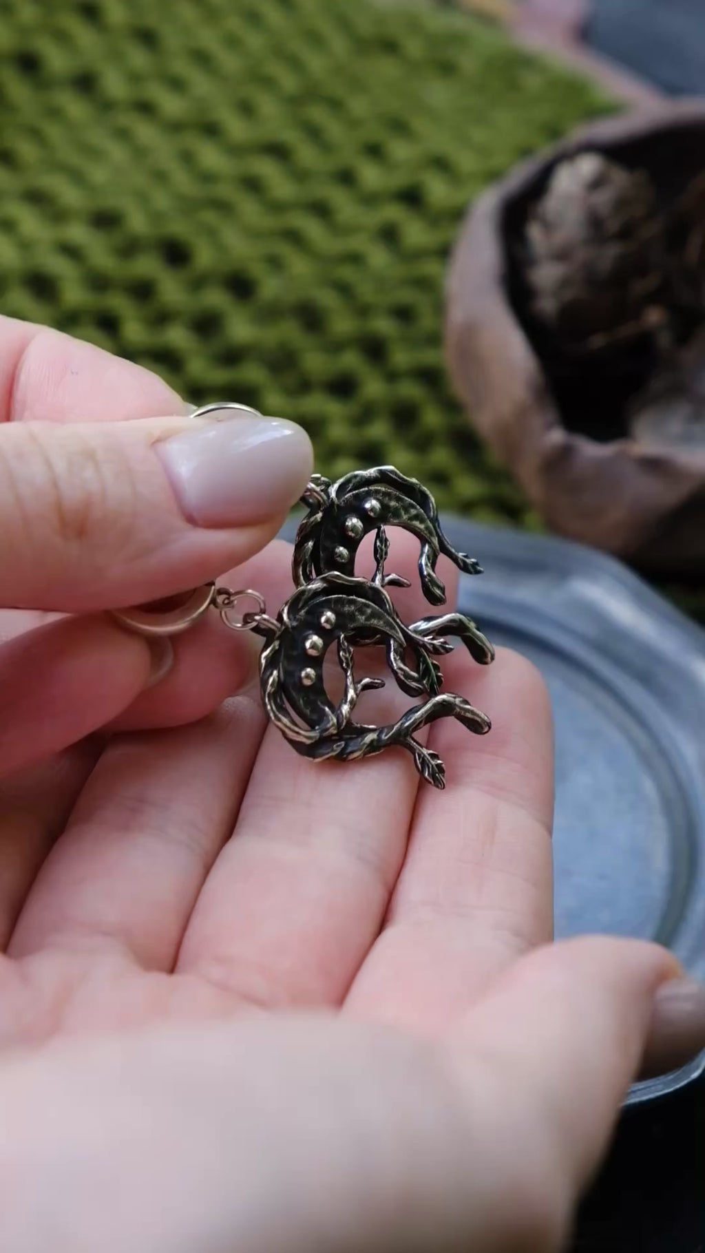 Crescent moon forest earrings