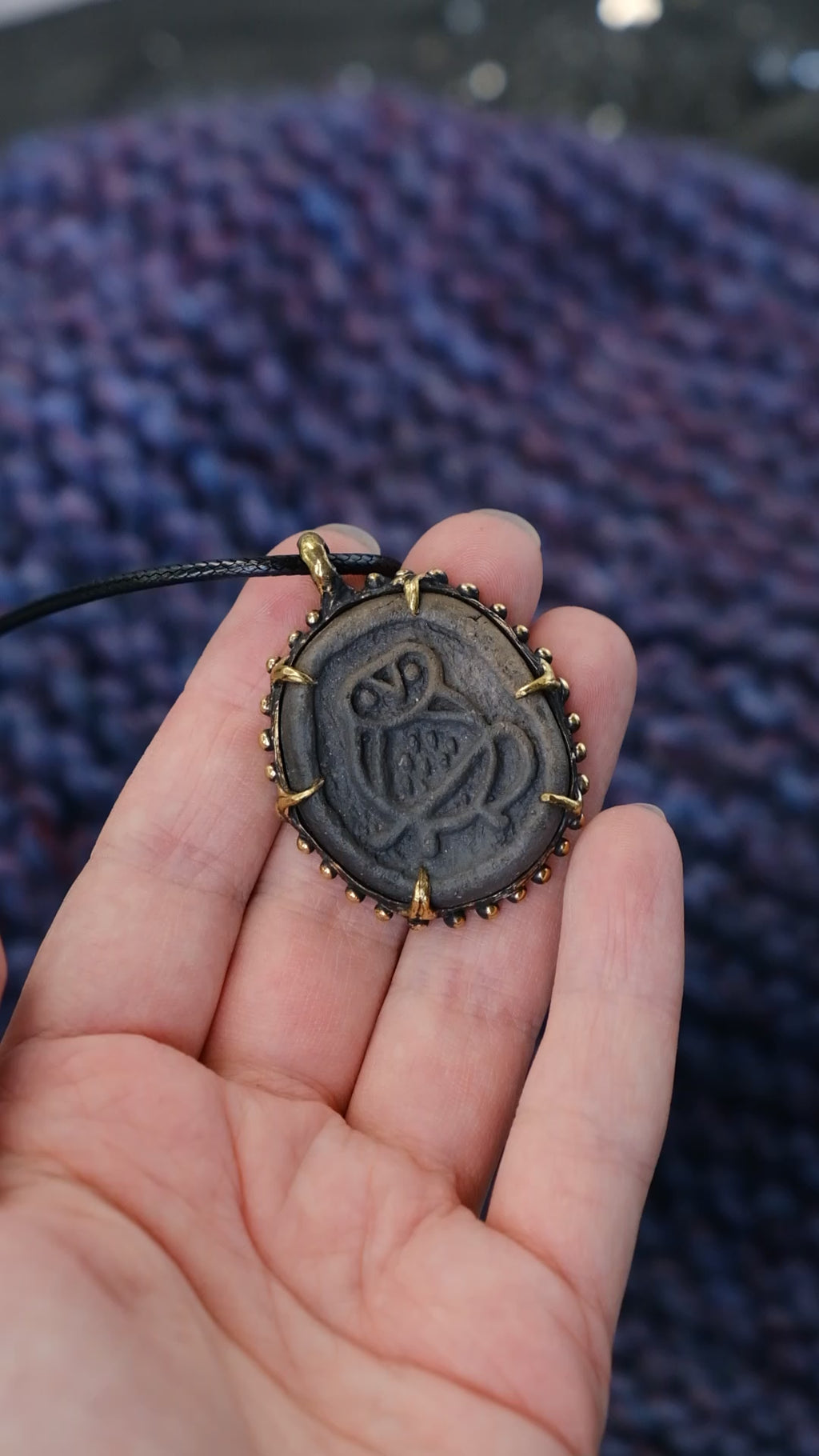 Forest brass pendant with ceramic cabochon